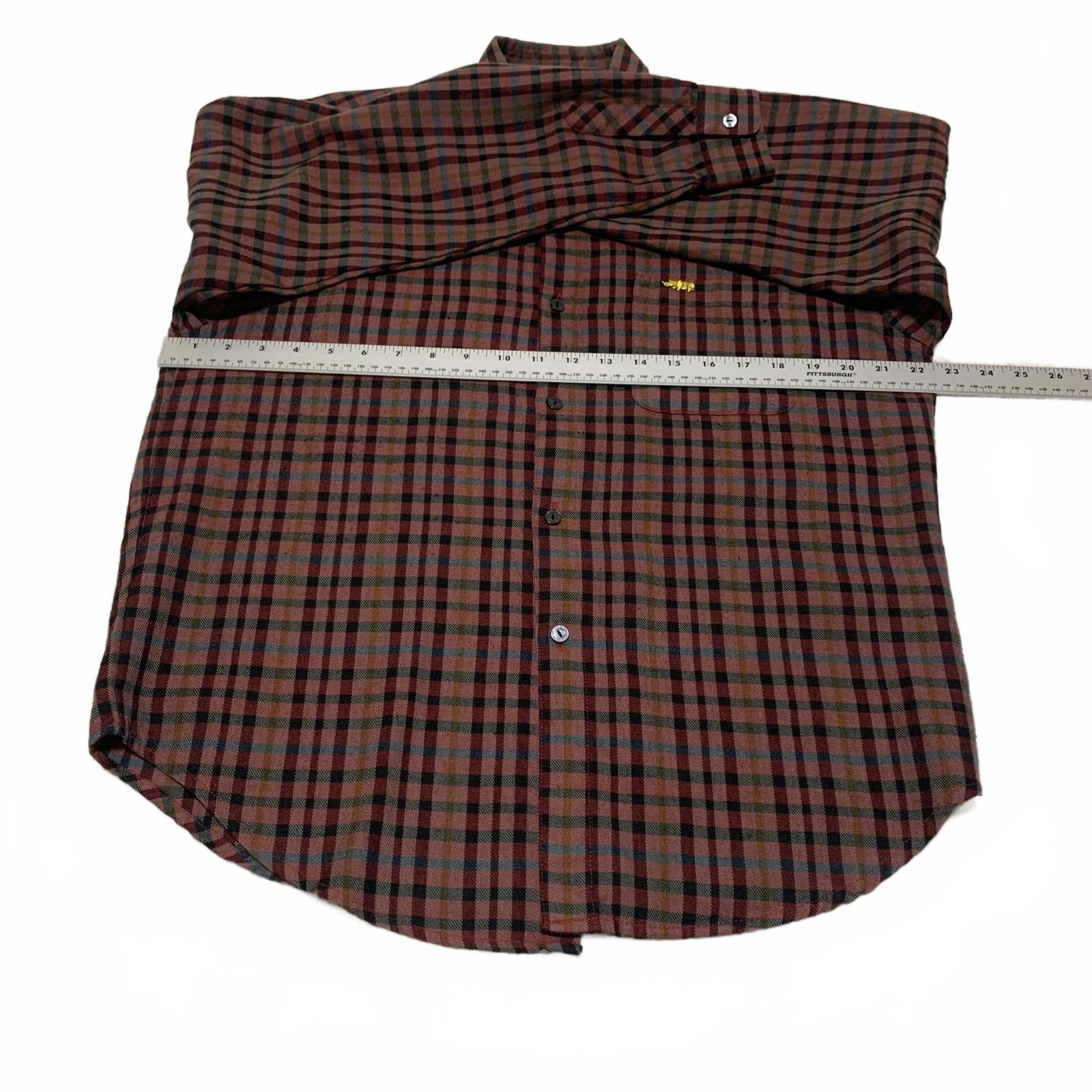 PAT Korea Rhino Men’s Size L Red Black Plaid Long Sleeve Button Up Shirt