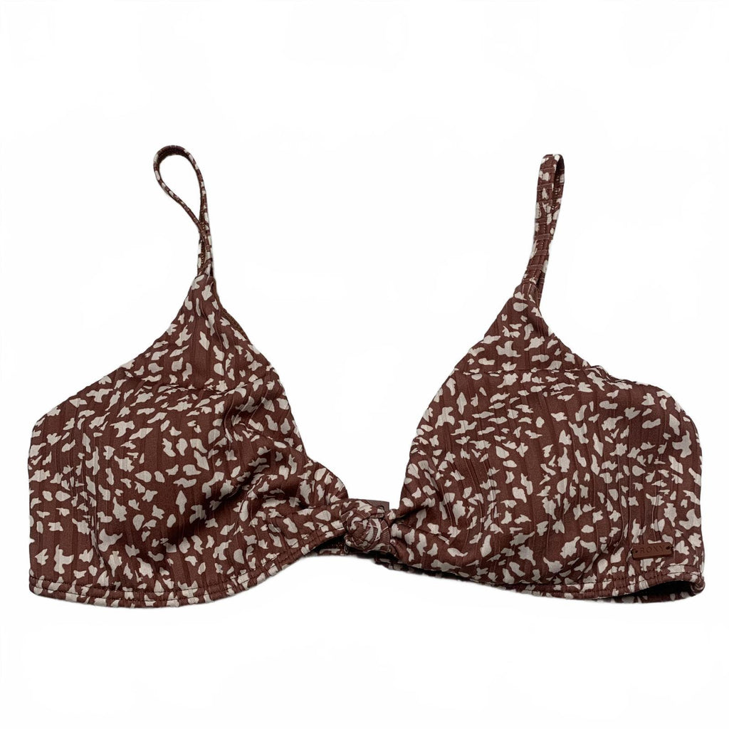 Top de bikini Roxy Love the Surf Knot para mujer, talla L, estampado marrón
