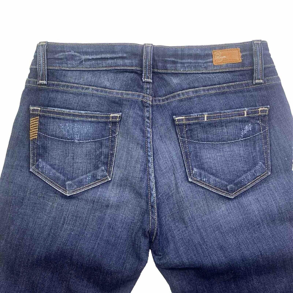 Jeans Paige Skyline para mujer, talla 26, ajustados, con pierna al tobillo, tiro bajo, desgastados, ancho 28 x 29 L