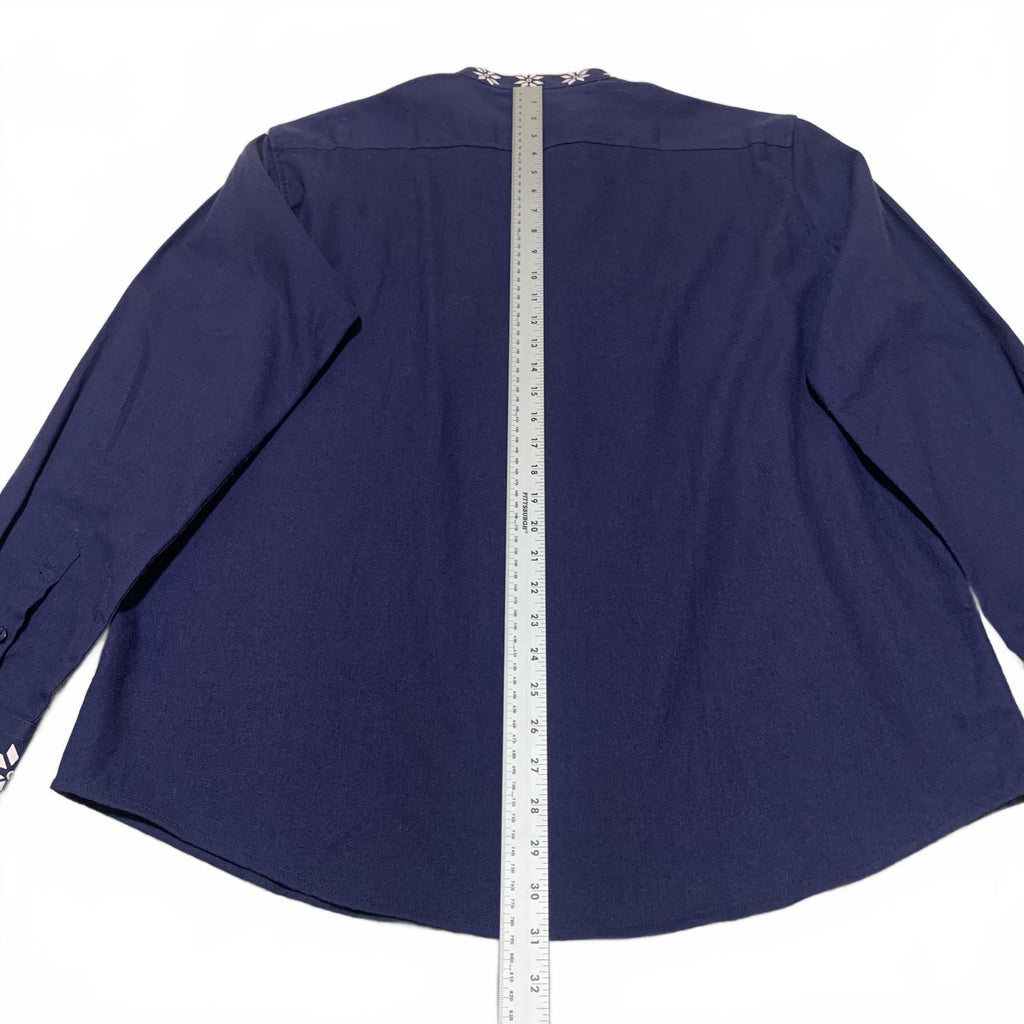 Camisa de algodón con cuello túnica bordada de manga larga azul talla XL para hombre de Coofandy