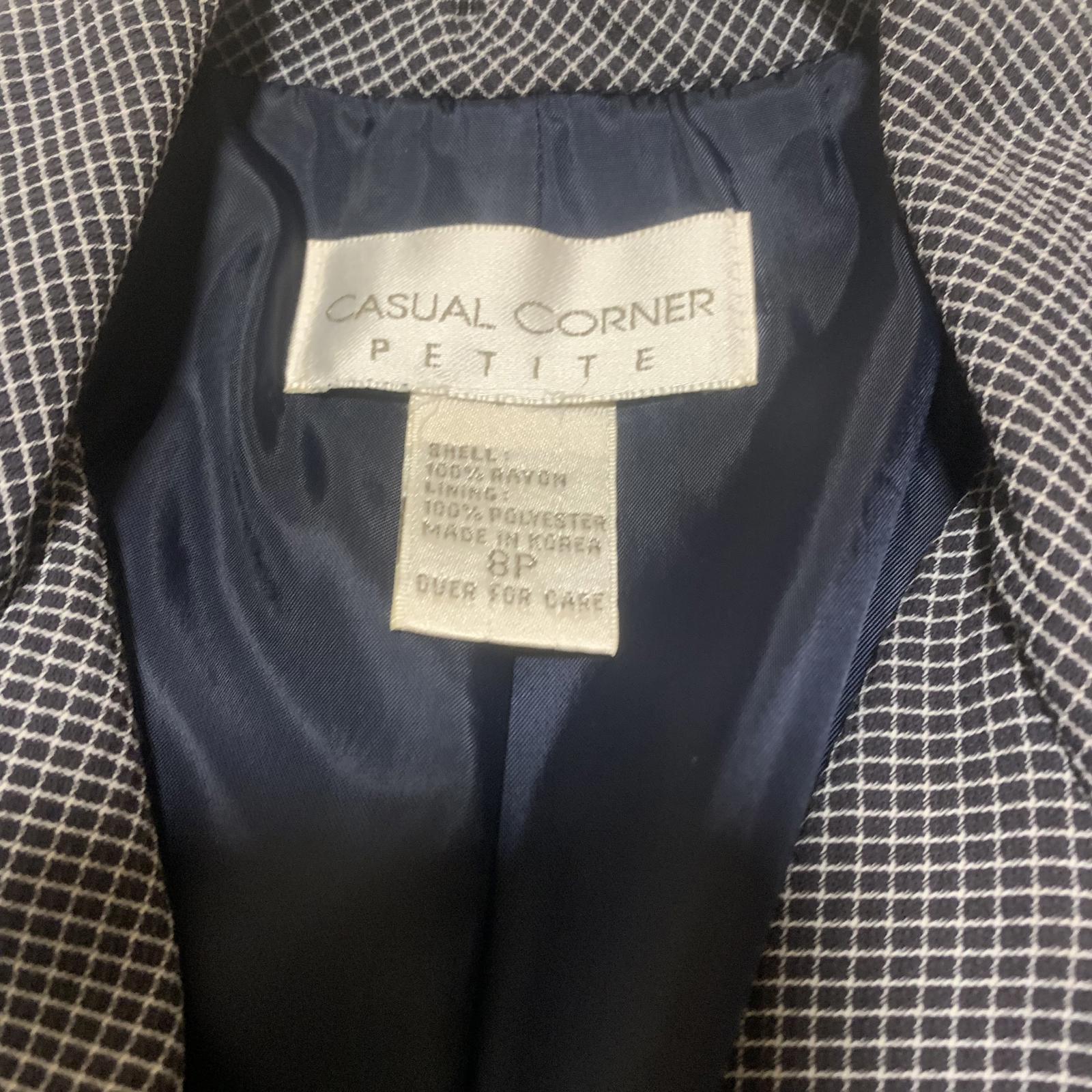 Blazer azul marino con ribete de botones Vintage Casual Corner Petite para mujer, talla 8P