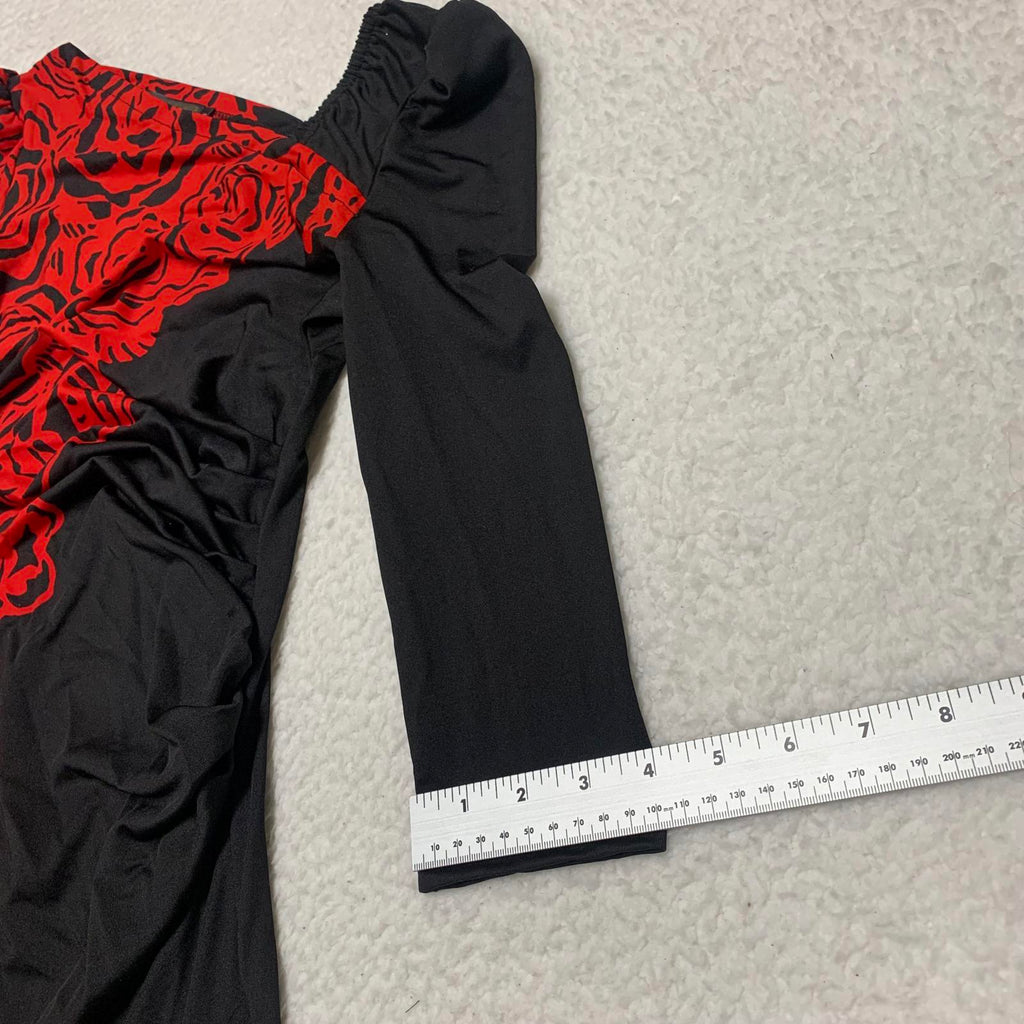 Vestido con estampado de rosas rojas y negras, talla pequeña, estilo perfecto de Shez para mujer