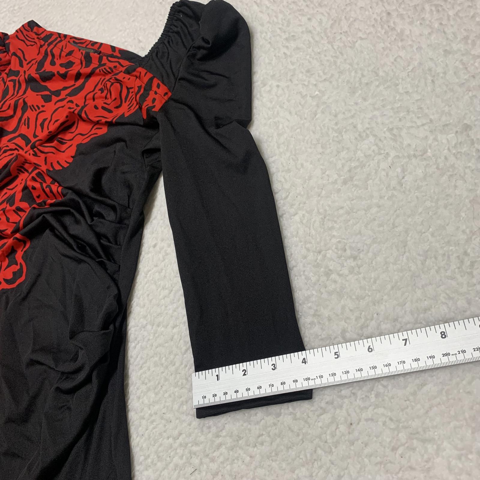 Vestido con estampado de rosas rojas y negras, talla pequeña, estilo perfecto de Shez para mujer