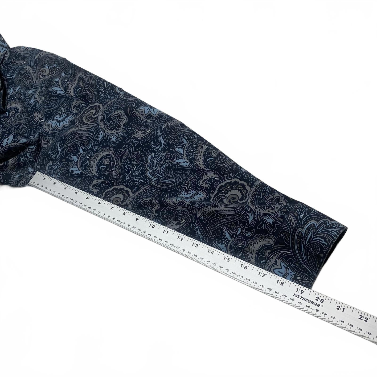 Camisa Alfani de manga larga con botones y estampado paisley azul para hombre, talla XL (17,5)