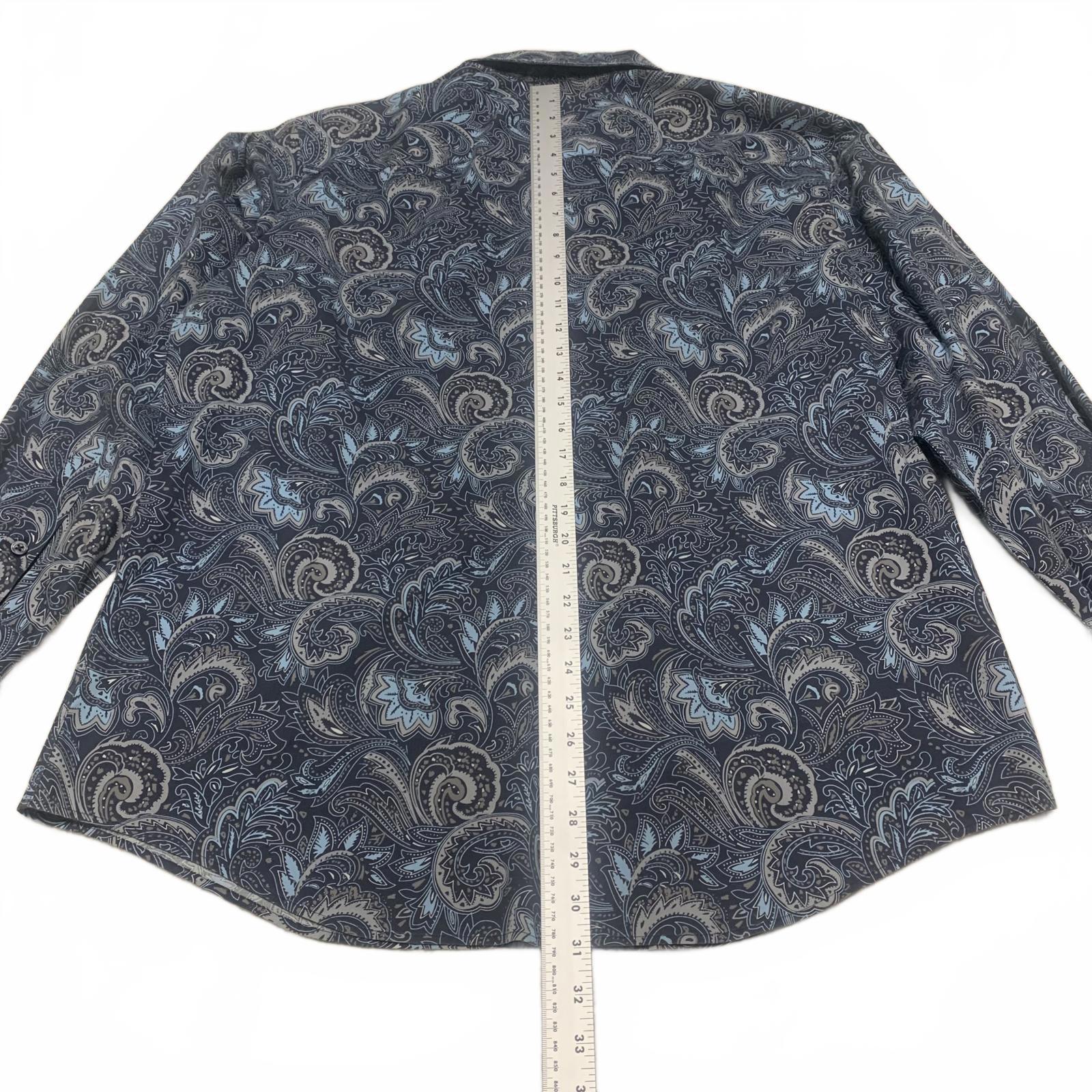 Camisa Alfani de manga larga con botones y estampado paisley azul para hombre, talla XL (17,5)