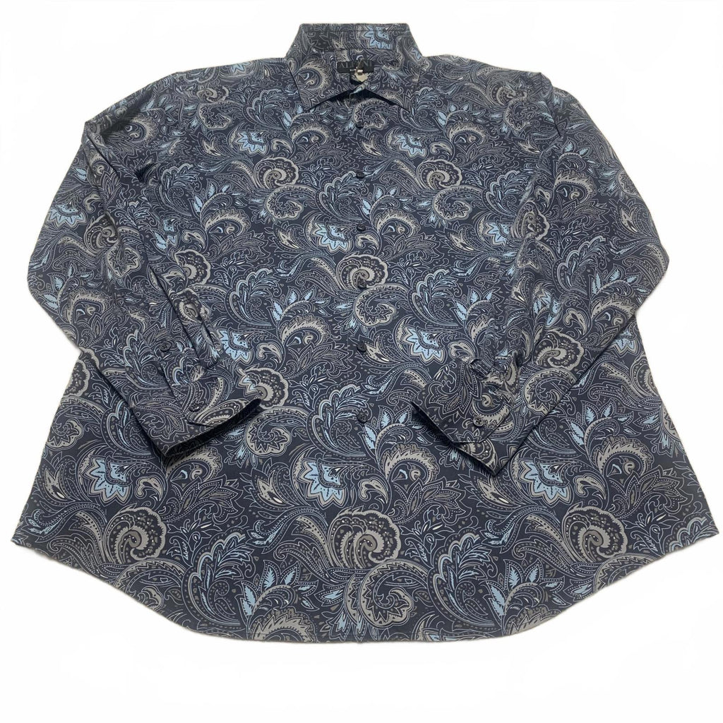 Camisa Alfani de manga larga con botones y estampado paisley azul para hombre, talla XL (17,5)