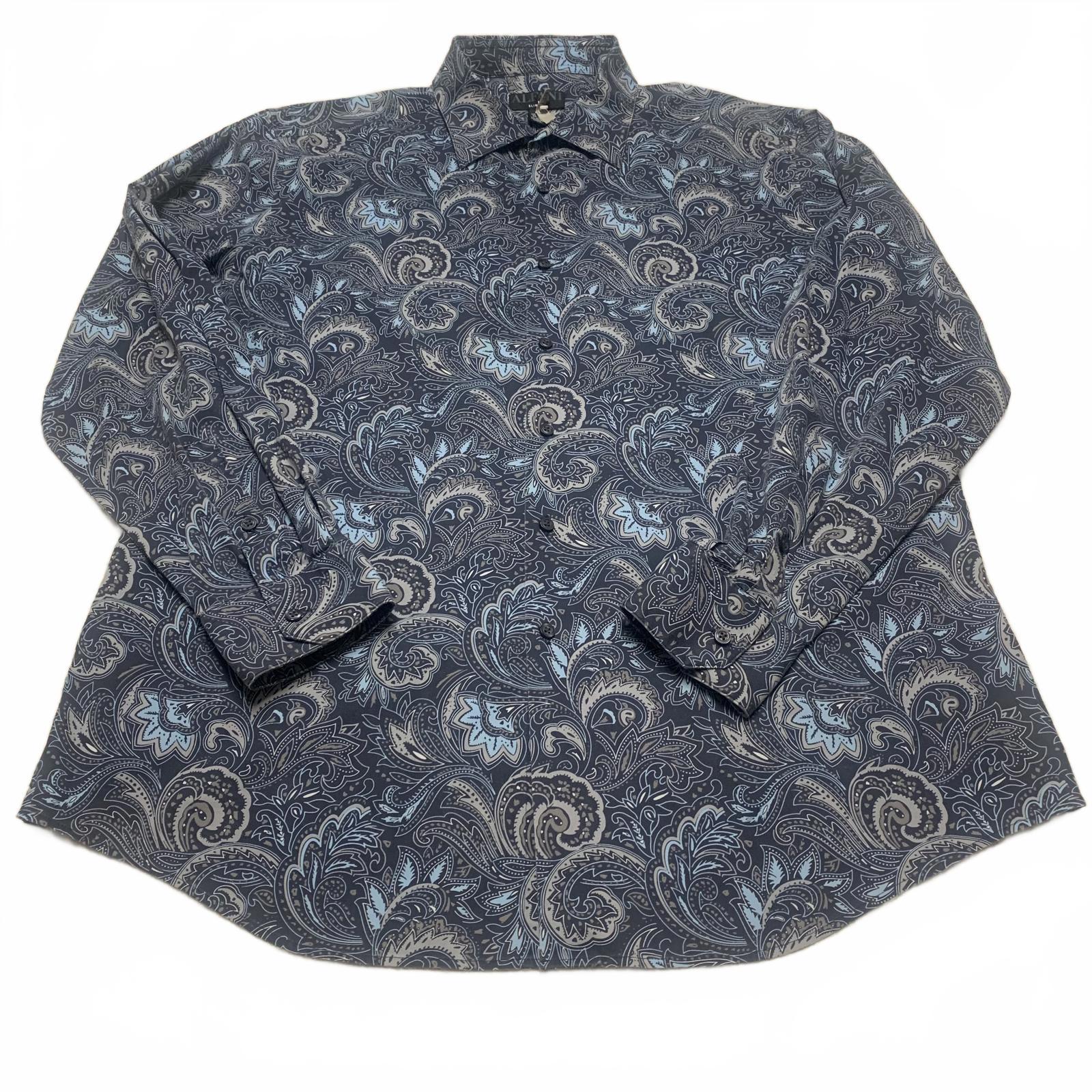 Camisa Alfani de manga larga con botones y estampado paisley azul para hombre, talla XL (17,5)