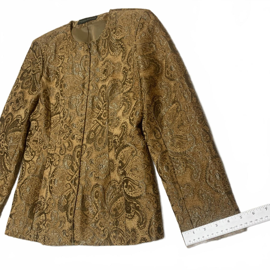 Chaqueta acolchada con cremallera Harvé Benard para mujer, talla M/L, estampado de cachemira dorado mostaza