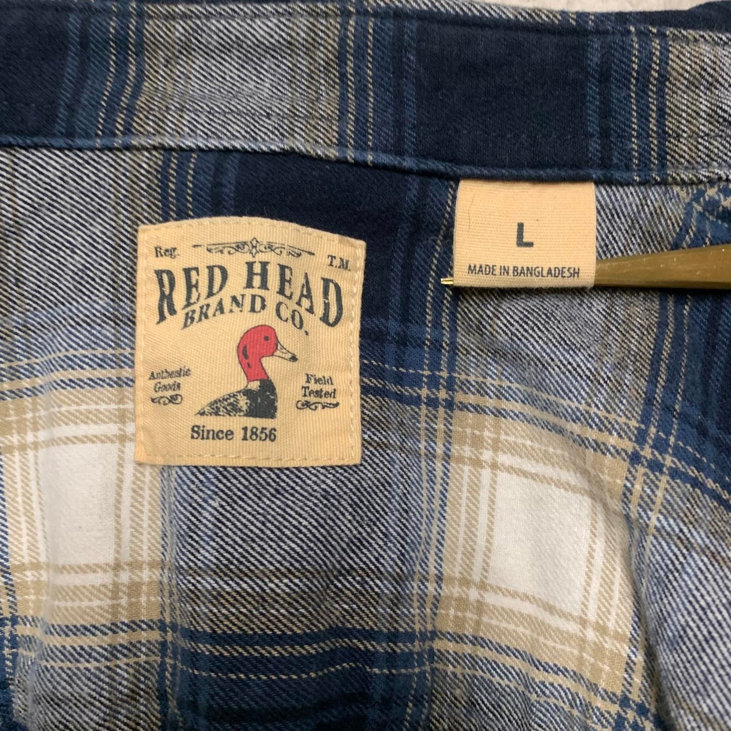 Red Head Brand Co. Men's Sz Large Blue Plaid Flannel Shirt Cotton