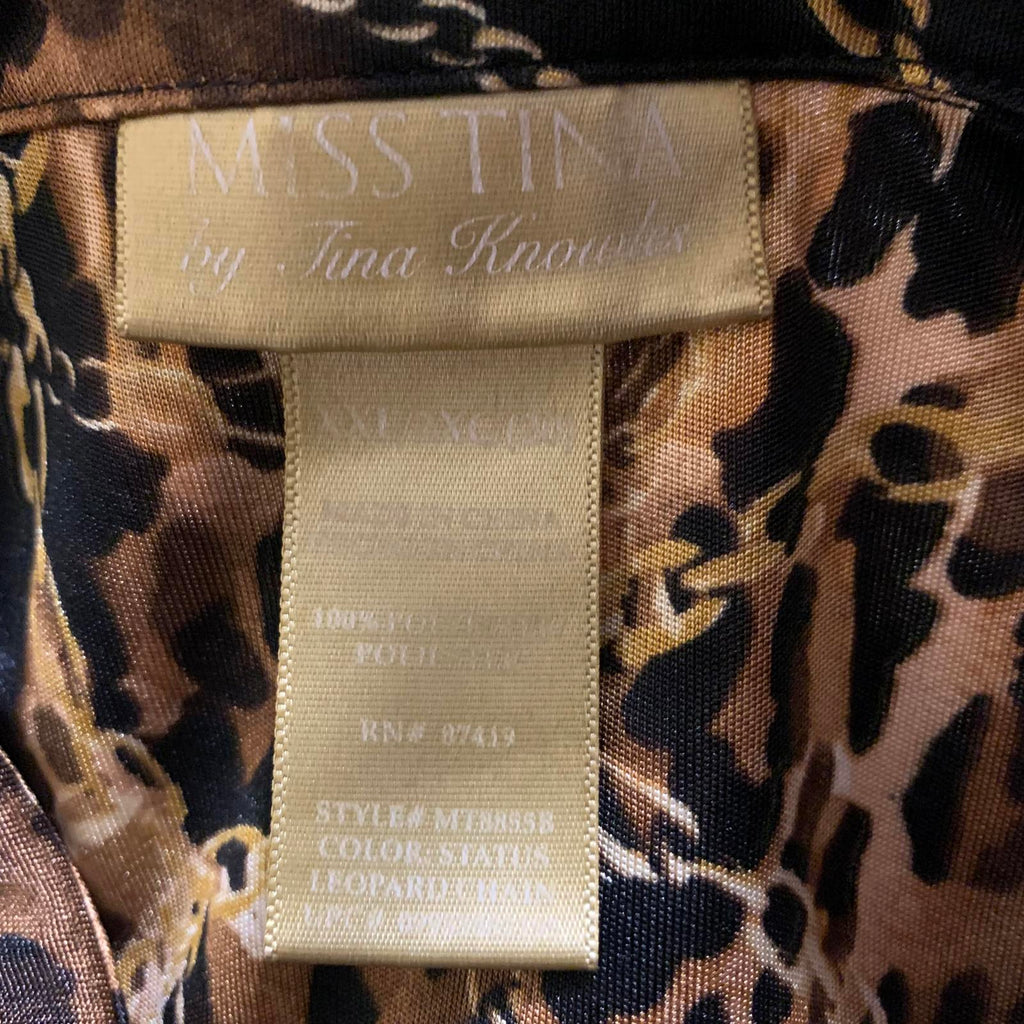Blusa de manga larga negra y dorada con estampado de leopardo para mujer, talla XXL, de Miss Tina Knowles