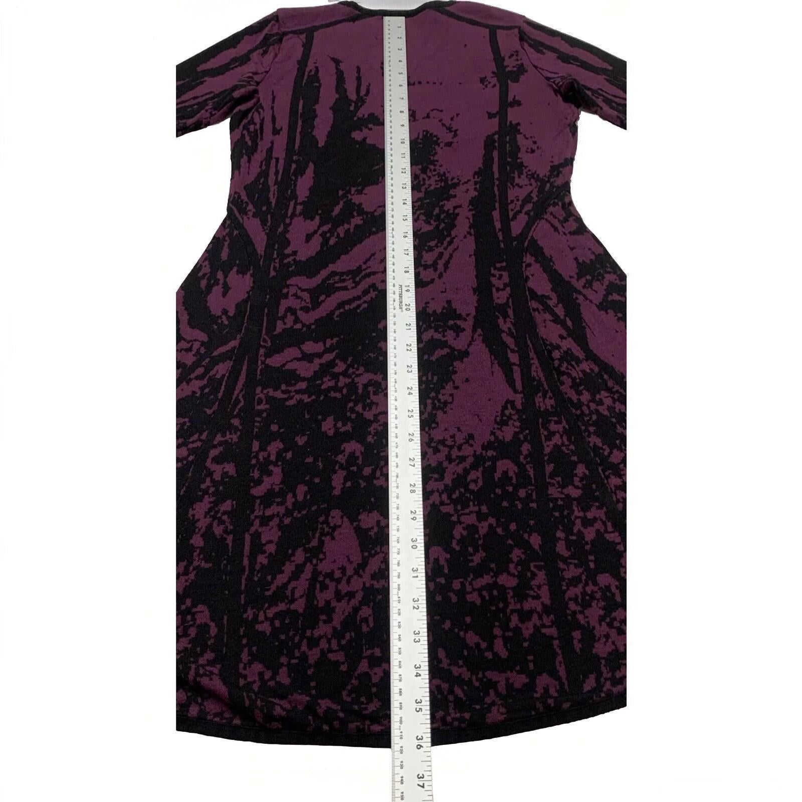 Vestido morado y negro abstracto Simply Vera Vera Wang, talla S, para mujer, con mangas 3/4 hasta la rodilla