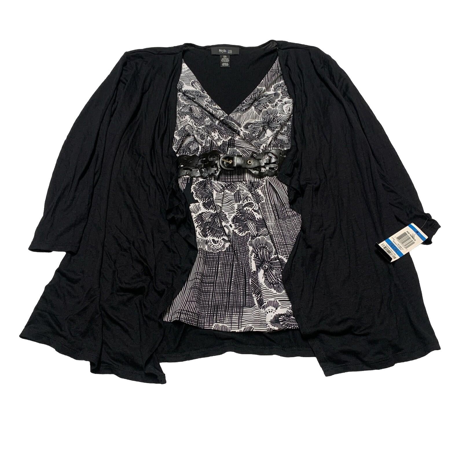 Túnica con cinturón estilo bohemio festivo en blanco y negro PXL para mujer de Style &amp; Co.