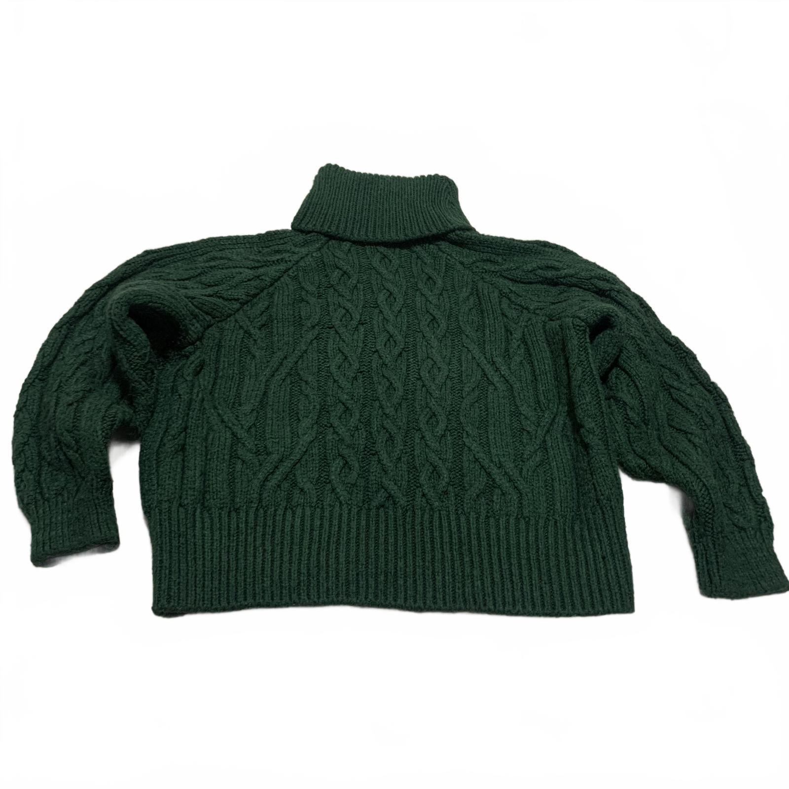 Suéter de cuello alto de punto trenzado verde oscuro con hombros descubiertos para mujer de Zara, talla pequeña