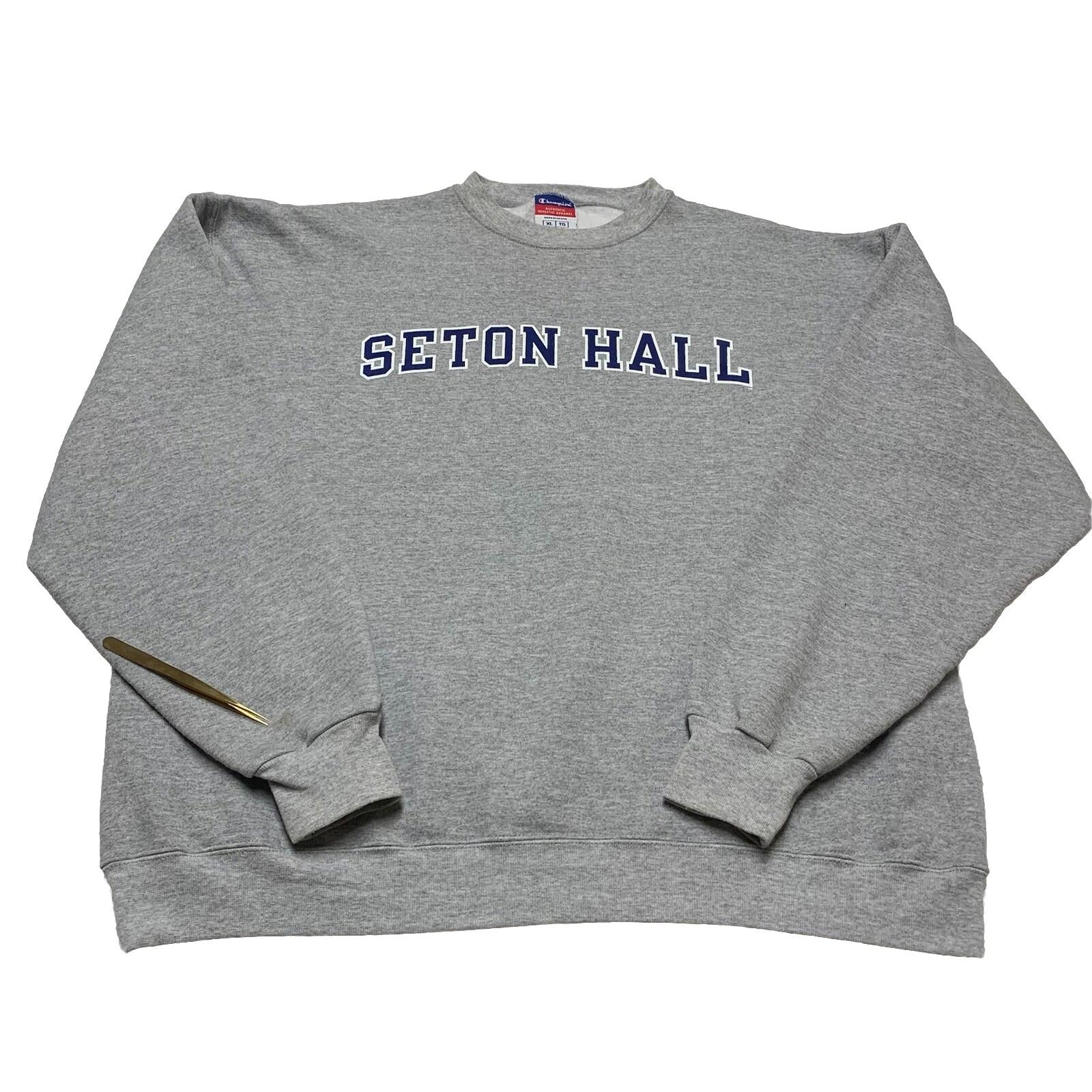 Sudadera unisex auténtica Champion XL gris Seton Hall University cuello redondo