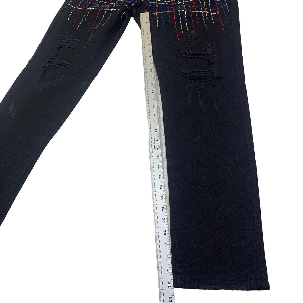 Vaqueros negros Decibel para hombre, 40 x 34, bordados al frente y deshilachados