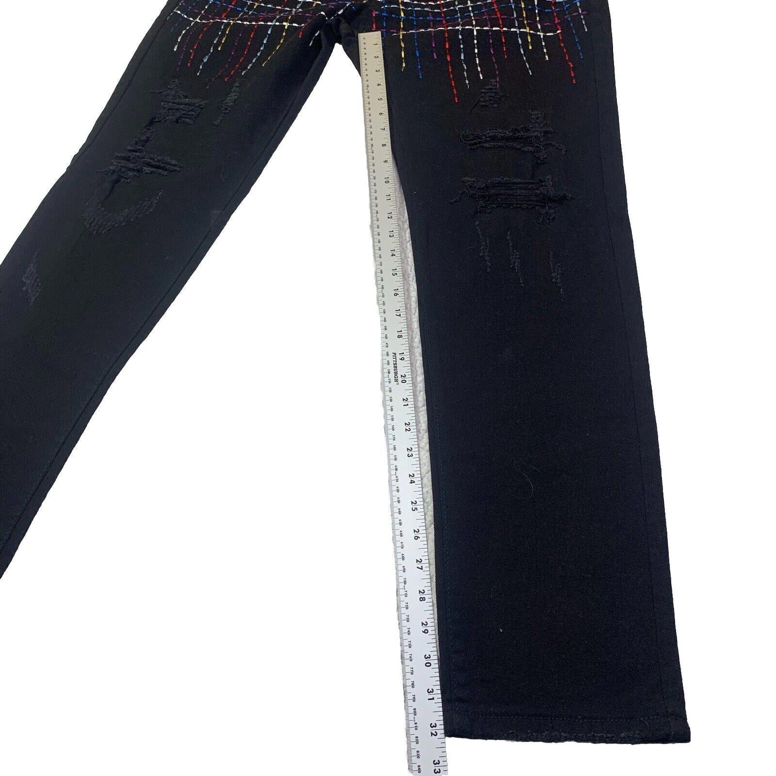 Vaqueros negros Decibel para hombre, 40 x 34, bordados al frente y deshilachados