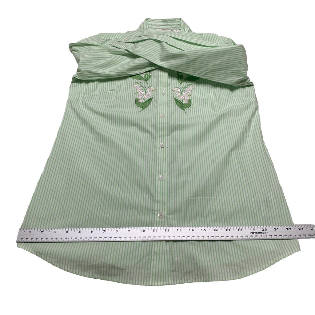 Camisa de botones a rayas verdes con bordado floral para mujer, talla S de Quacker Factory
