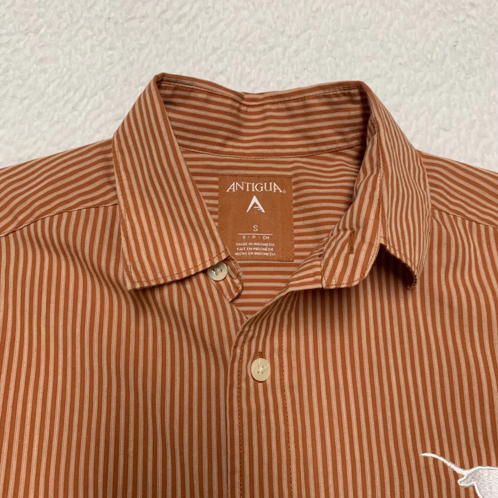 Camisa a rayas naranja con botones, talla pequeña, para hombre de la Universidad de Antigua de Texas