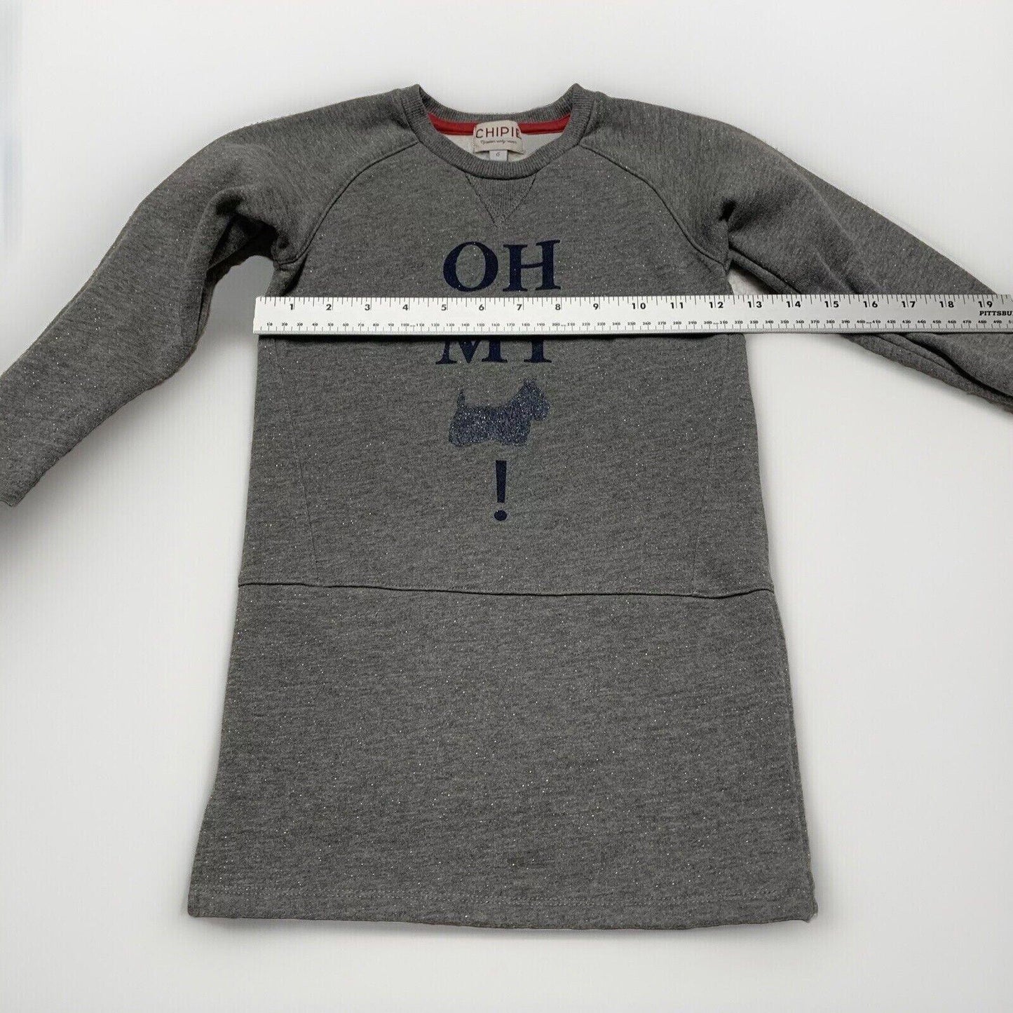 Chipie Girls Size 6 Heather Gray Fleece Sweatshirt Dress Scottish Dog Glitter