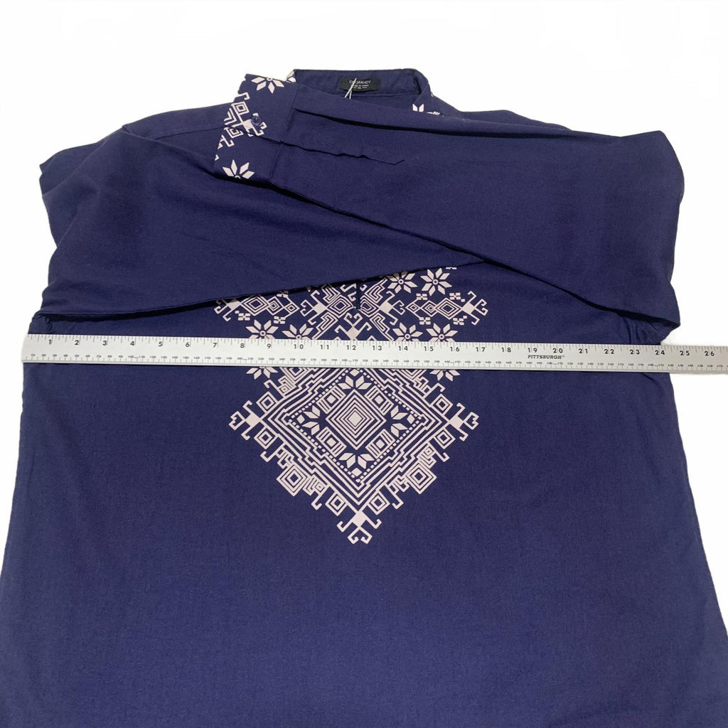 Camisa de algodón con cuello túnica bordada de manga larga azul talla XL para hombre de Coofandy