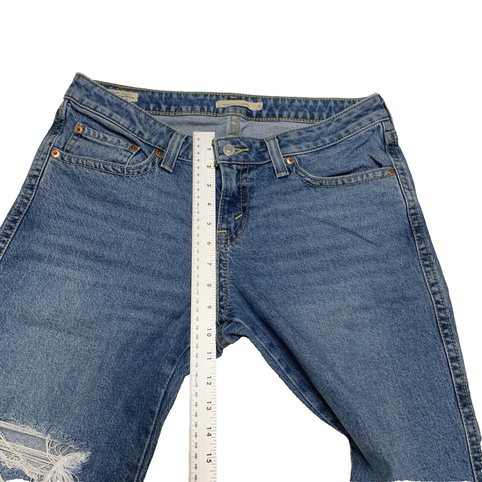 Vaqueros Levi's Premium para mujer, corte acampanado azul, bolsillo con solapa, talla 31/30