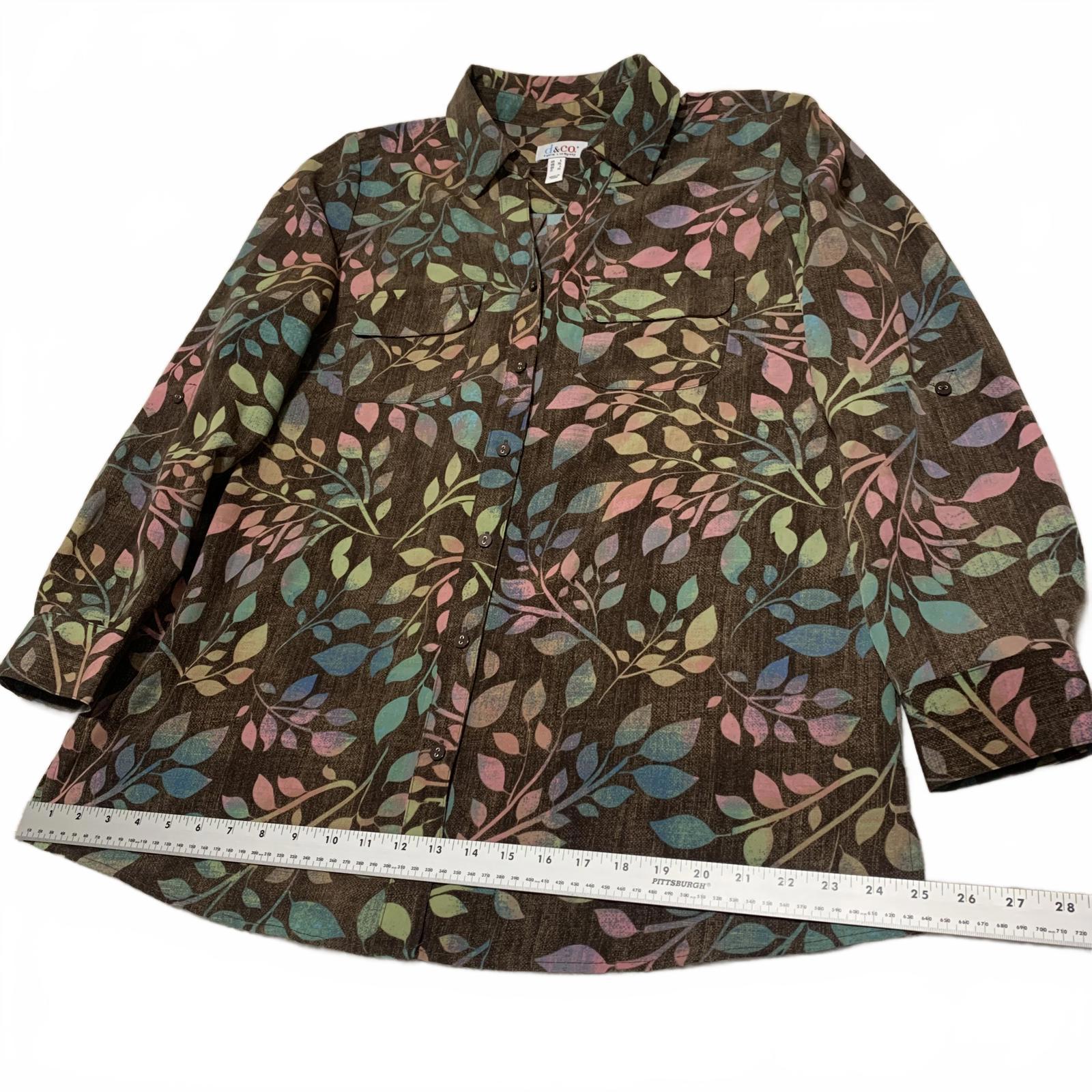 Camisa con estampado de hojas multicolor de Denim &amp; Company d&amp;co para mujer, talla L, estilo bohemio otoñal