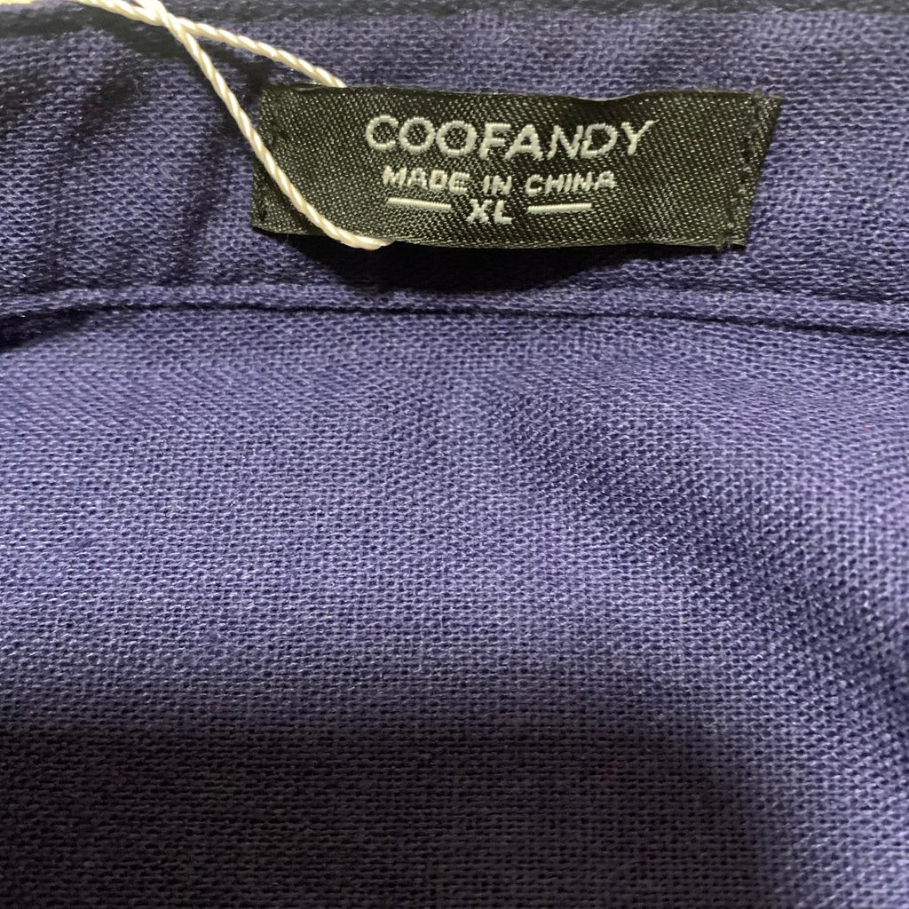 Camisa de algodón con cuello túnica bordada de manga larga azul talla XL para hombre de Coofandy