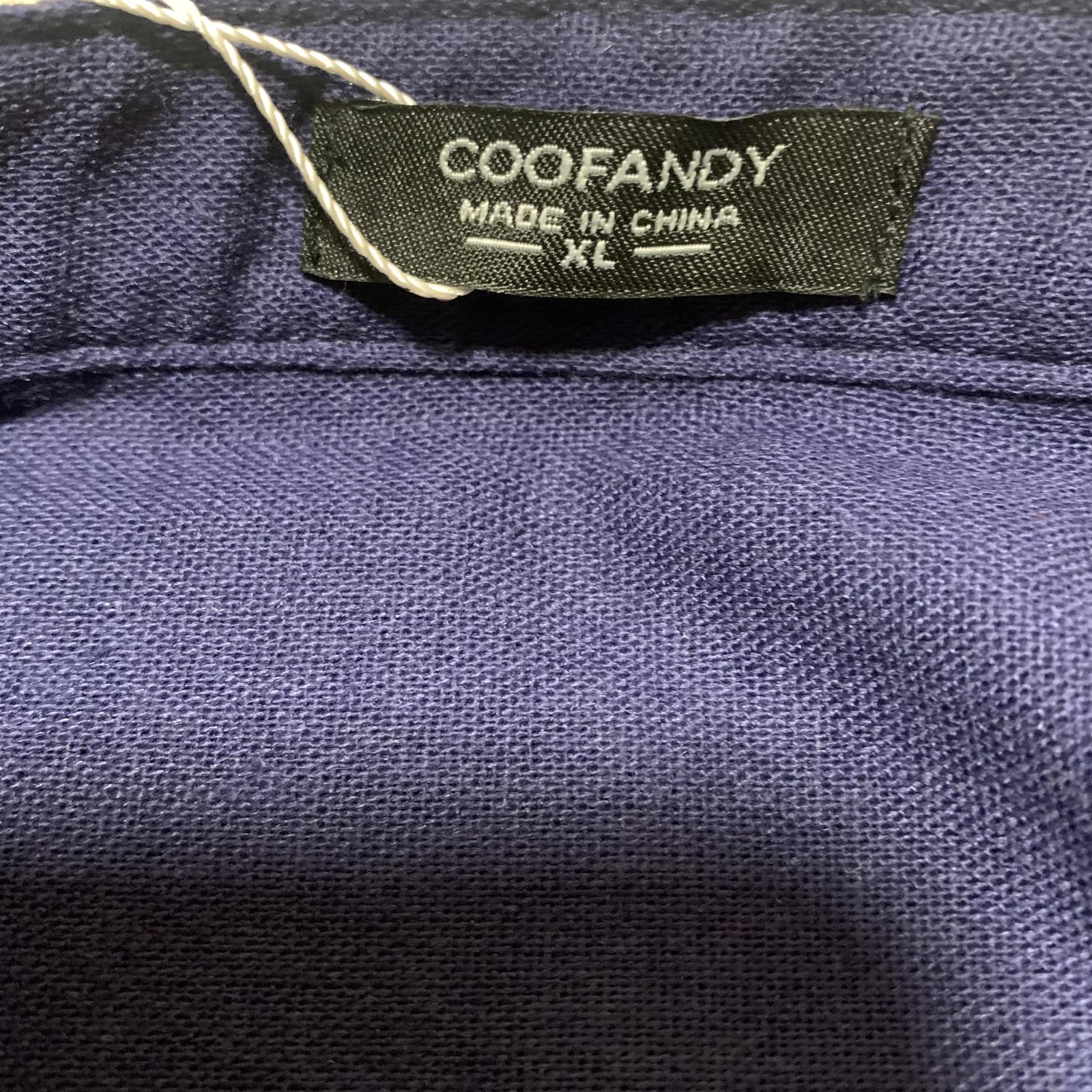 Camisa de algodón con cuello túnica bordada de manga larga azul talla XL para hombre de Coofandy