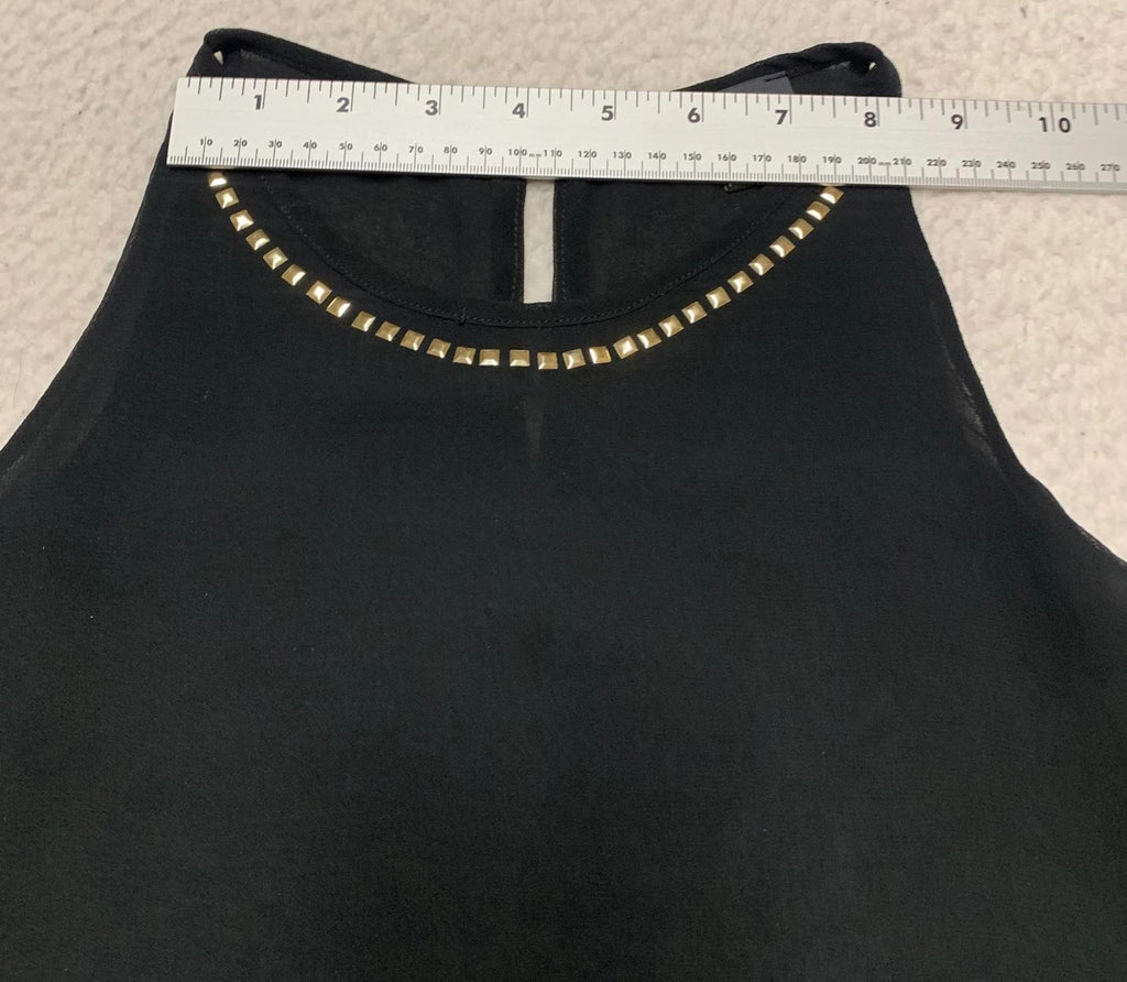 Blusa negra sin mangas con escote tachonado, talla XS para mujer, limitada