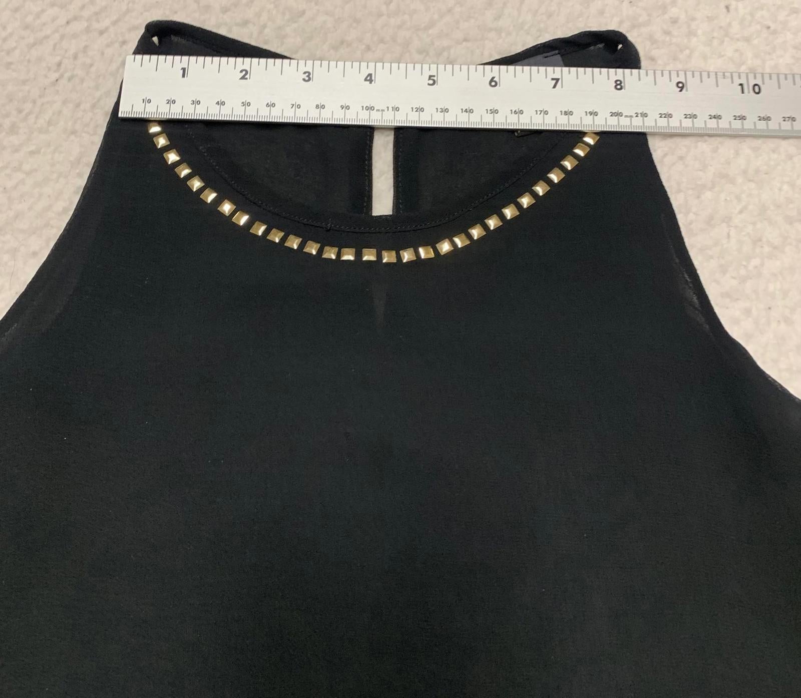 Blusa negra sin mangas con escote tachonado, talla XS para mujer, limitada