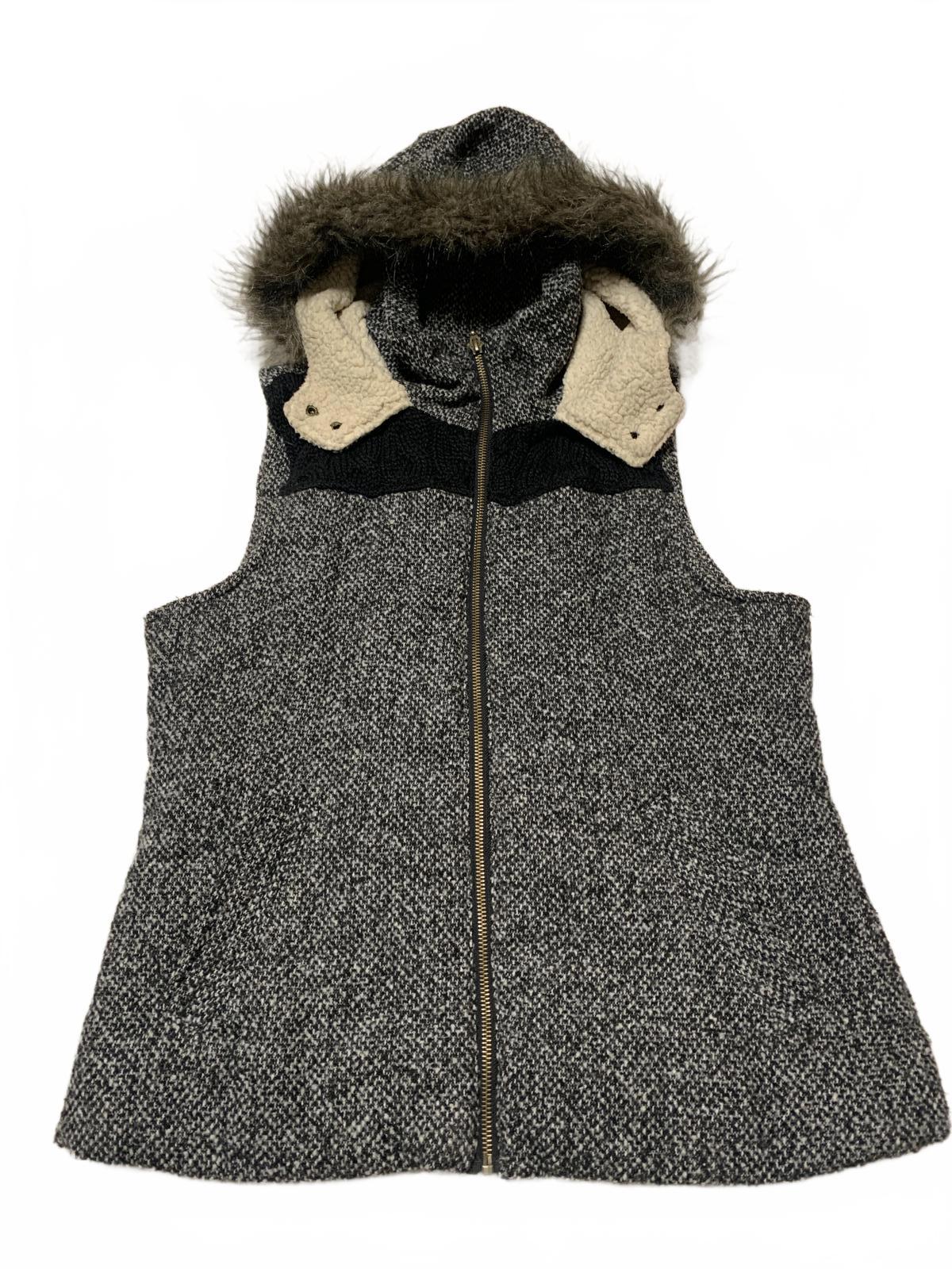 Chaleco de piel sintética Y2K Supply Co. para mujer, talla L, negro moteado, con capucha y cremallera