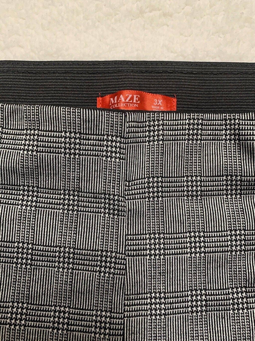 Pantalones Maze Collection para mujer, talla 3X, negros, a cuadros, elásticos y cosidos