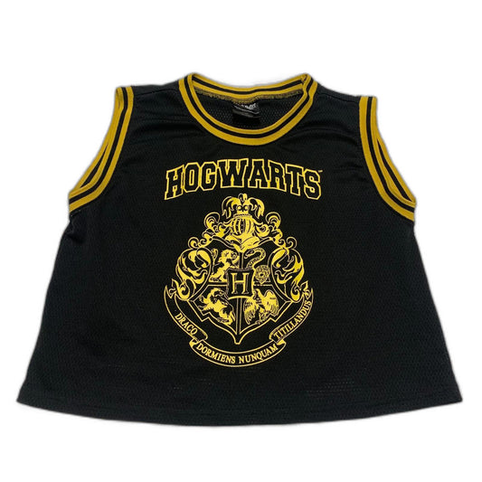 Harry Potter Kids Unisex Size L Black Yellow Hogwarts Crest Mesh Crop Top