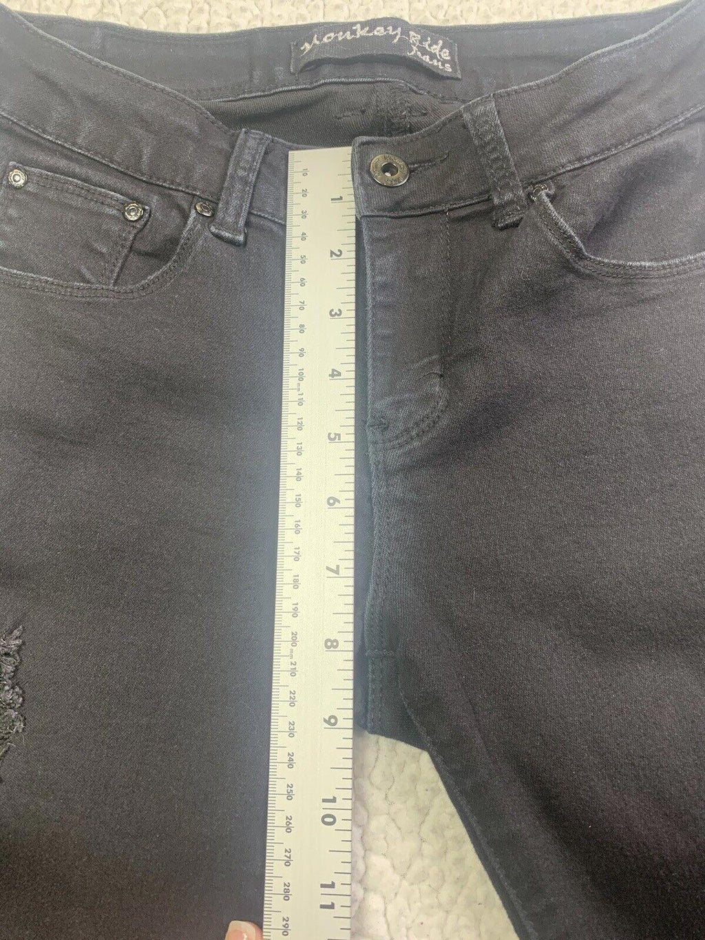 Pantalones vaqueros Monkey Ride Juniors Talla 3/29 Negros Ajustados Desgastados