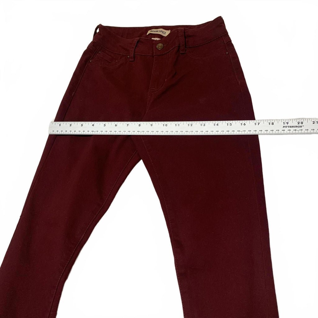 Vaqueros Blue Spice para mujer, talla 1, corte junior, elásticos, ajustados, burdeos, ancho 26 x 29,5 L