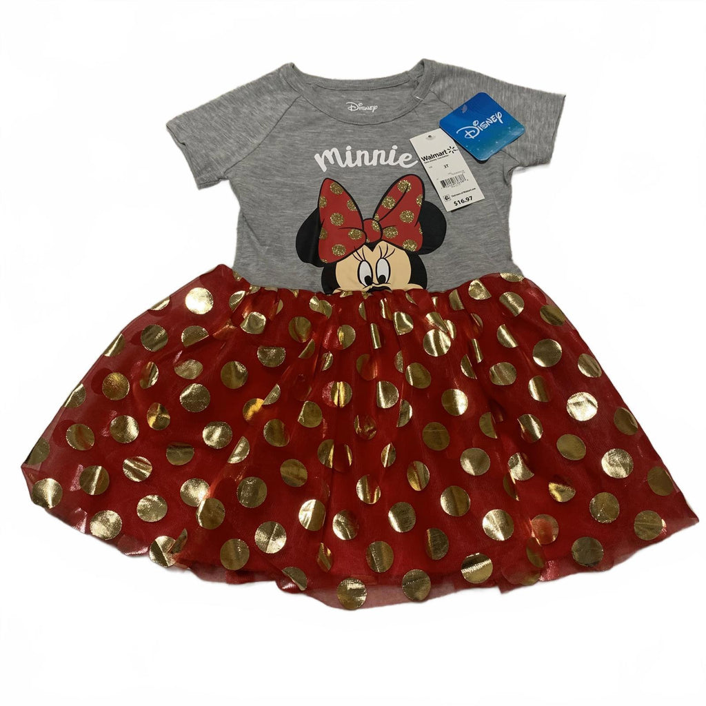 Vestido de Minnie Mouse de Disney para niña, talla 3T, falda tutú con lunares rojos y dorados