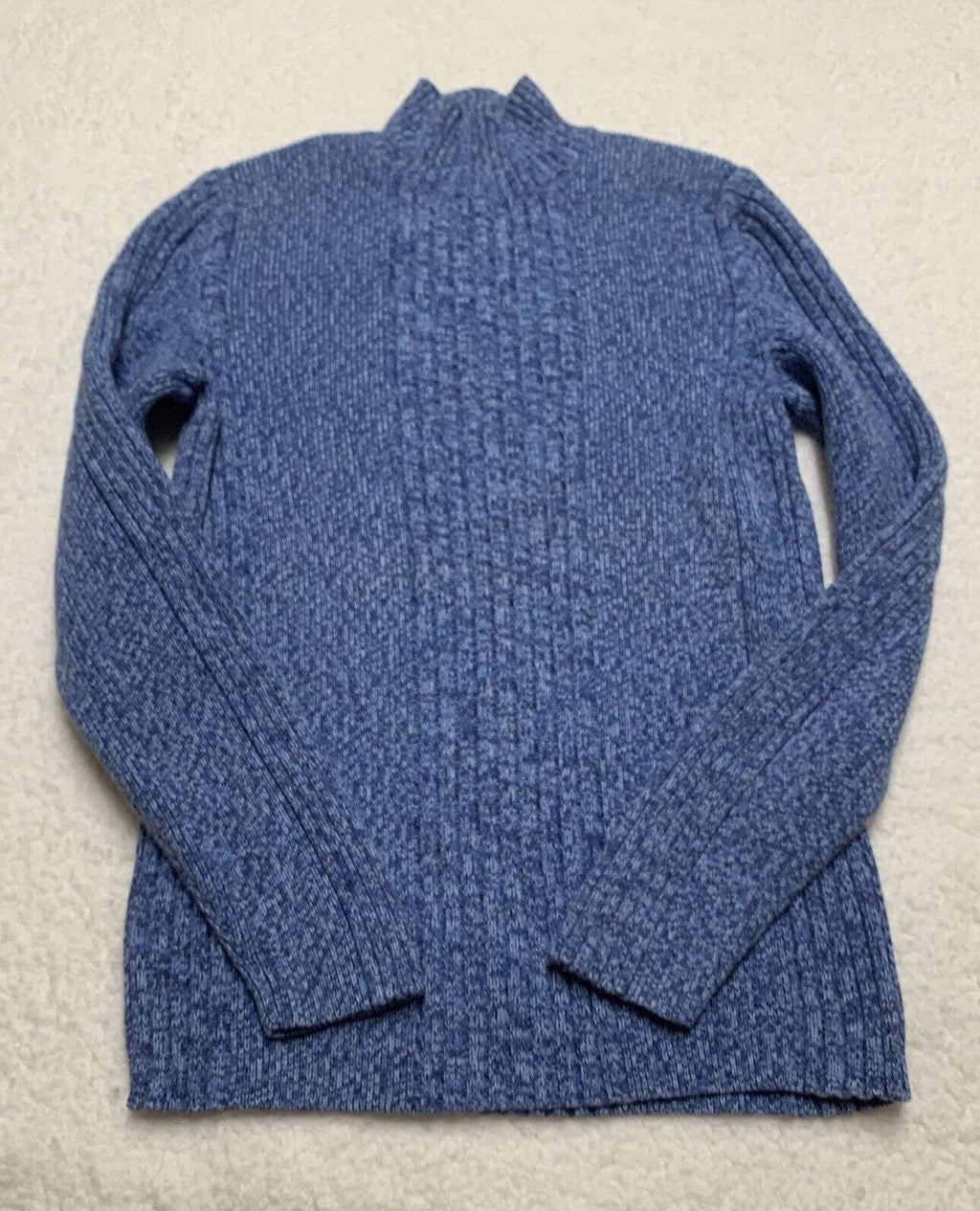 Suéter Express para mujer, cuello alto pequeño, punto trenzado acanalado, azul jaspeado