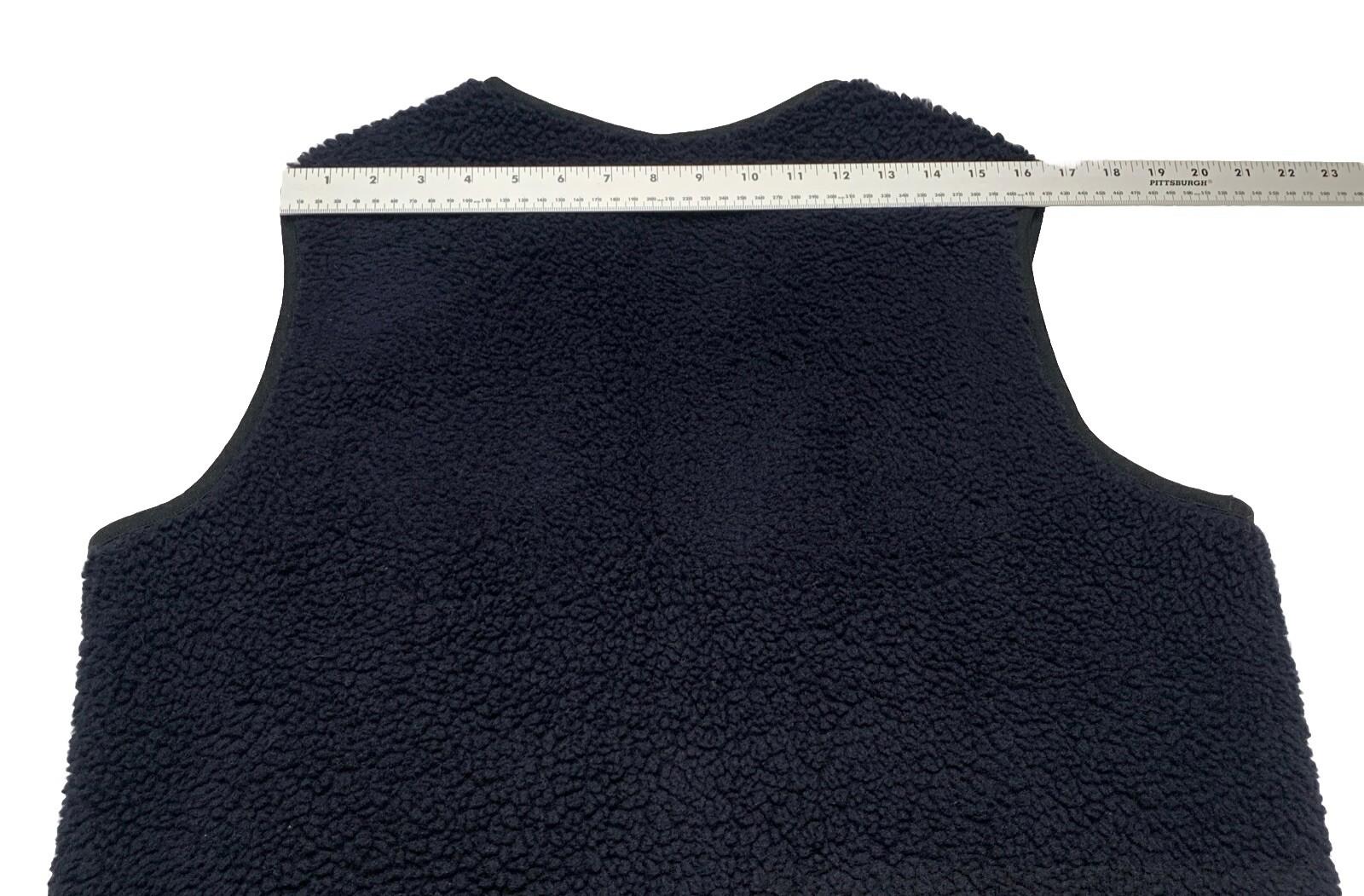 Chaleco pequeño azul marino UNIQLO para mujer, chaqueta de forro polar con cuello en V y cremallera completa, de imitación sherpa