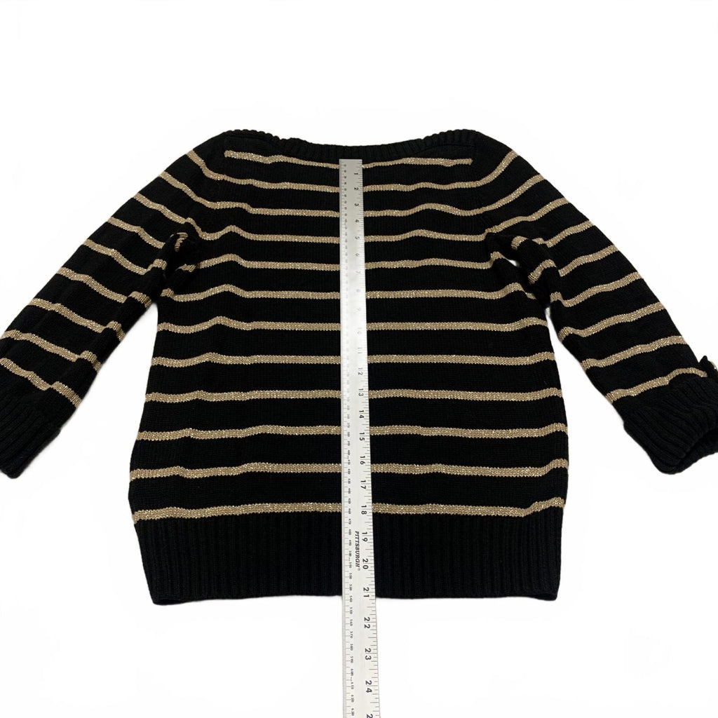 Suéter de rayas beige y negro con mangas con puños de Jones New York para mujer, talla pequeña M