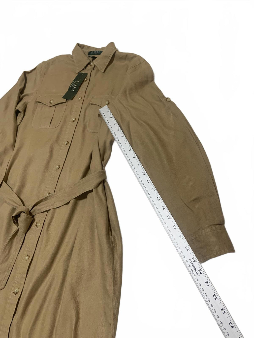 Vestido camisero con cinturón en color tostado medio de Lauren Ralph Lauren Petite para mujer