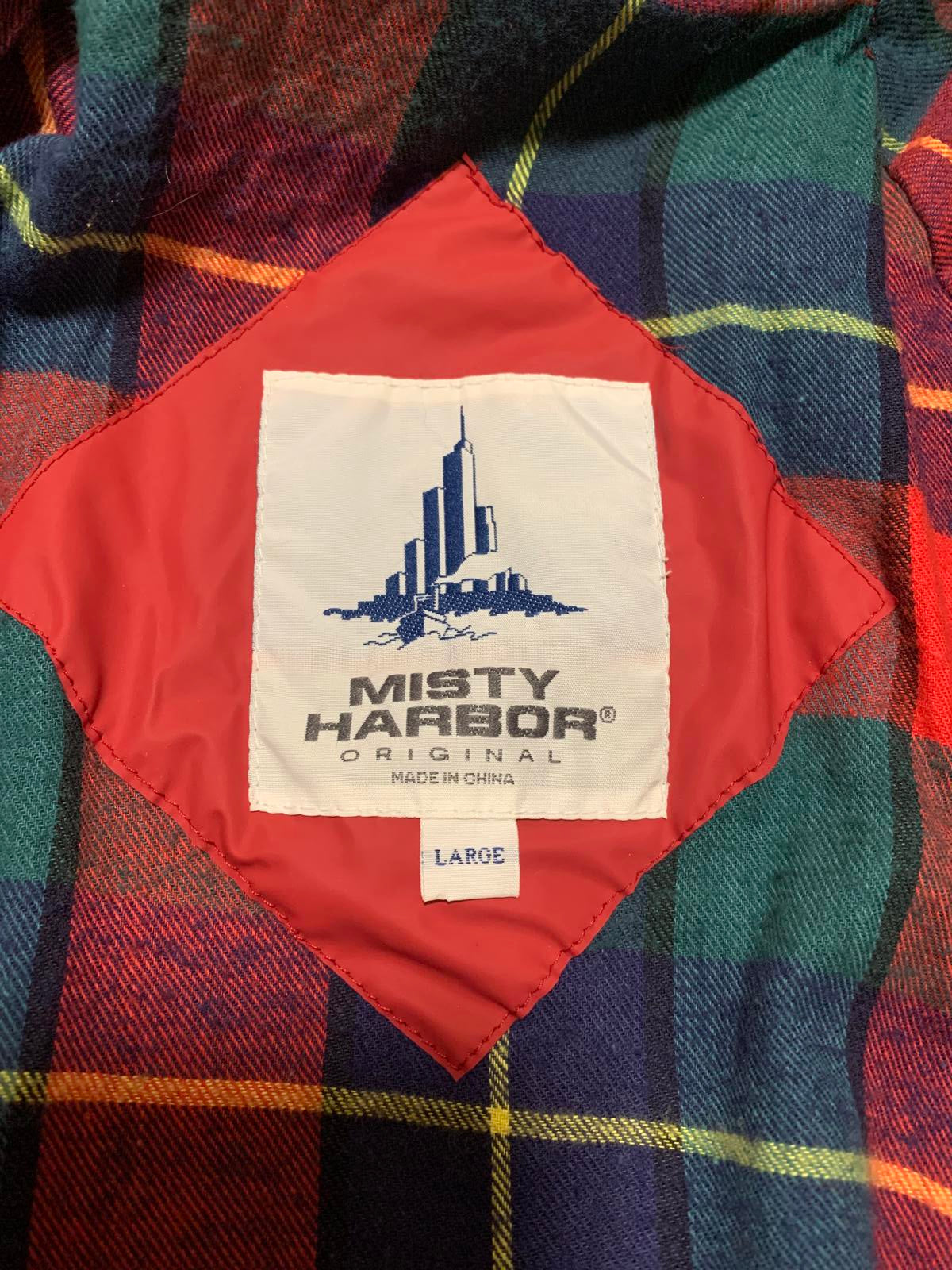 Chaqueta impermeable informal vintage Misty Harbor para mujer, color rojo, talla L, con estampado a cuadros y carcasa de PVC