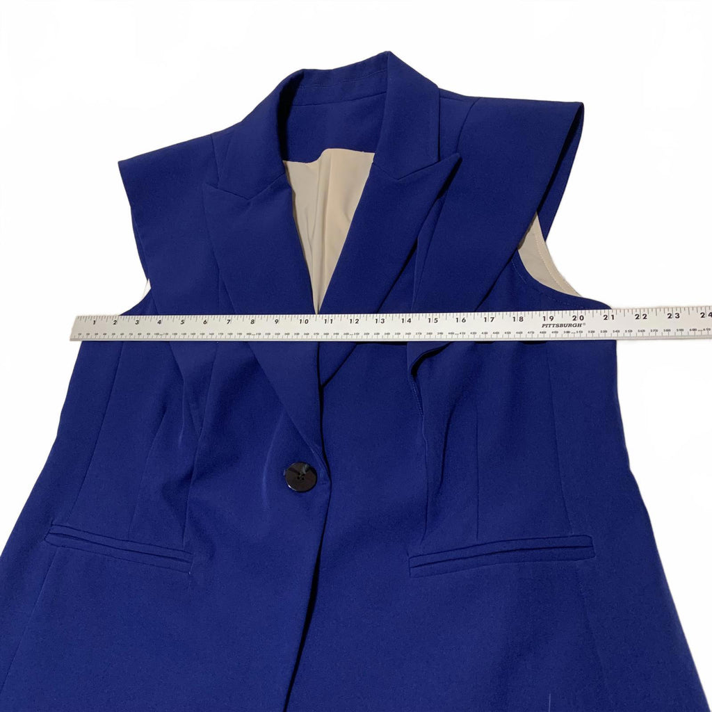 Chaqueta blazer azul rey forrada sin mangas para mujer