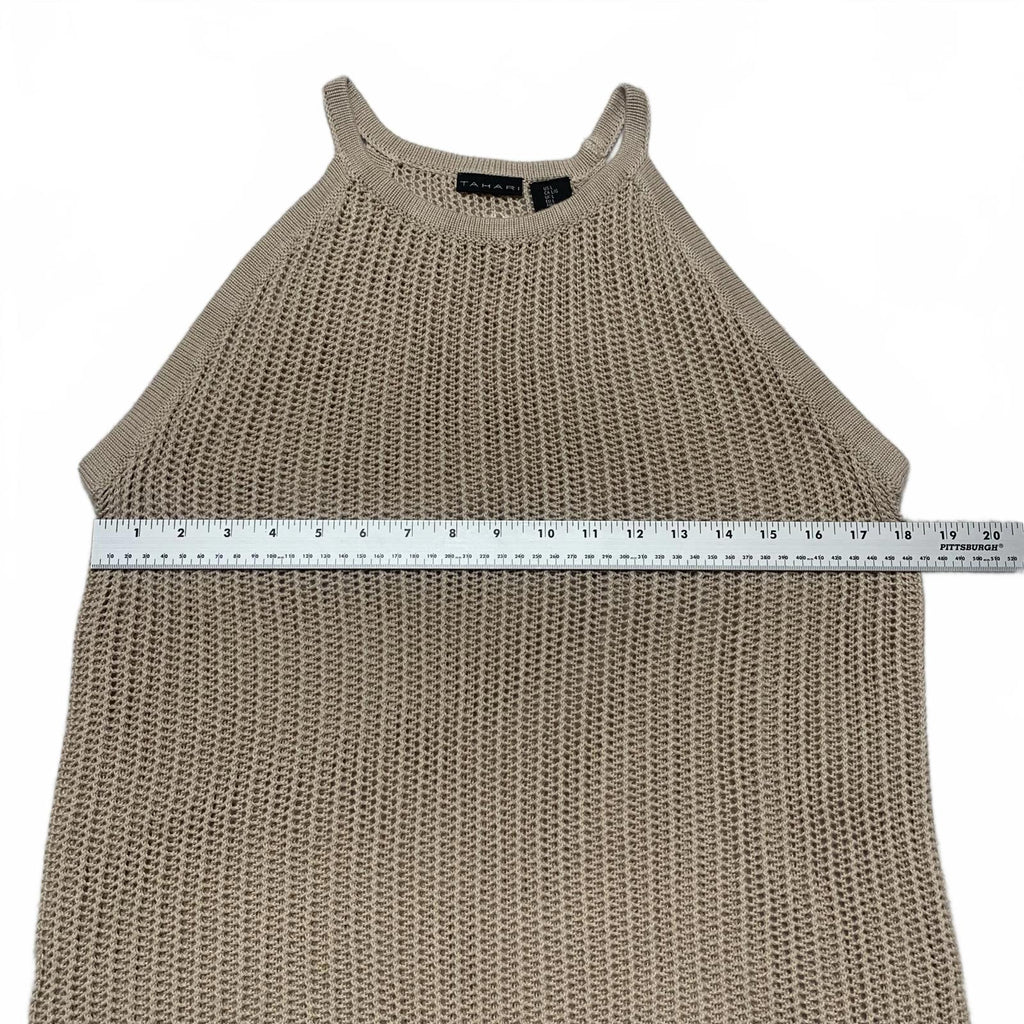 Vestido de punto beige sin mangas para mujer Tahari, talla grande, para verano, playa, fiesta en la piscina