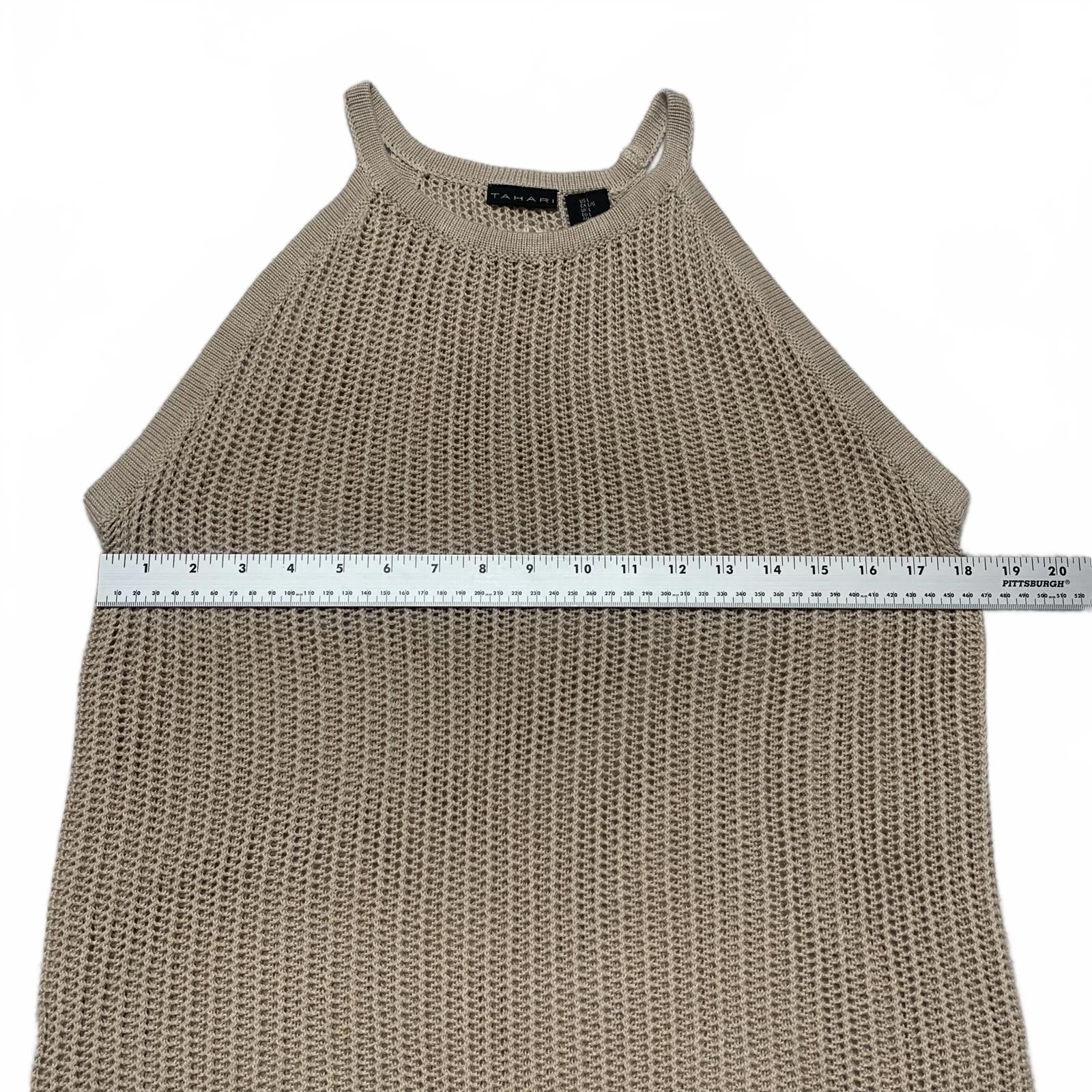 Vestido de punto beige sin mangas para mujer Tahari, talla grande, para verano, playa, fiesta en la piscina