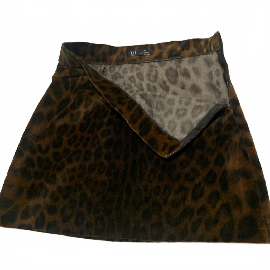 Minifalda de terciopelo con estampado de leopardo para mujer de Zara TRF, talla XS, marrón, negra, estilo retro Y2K