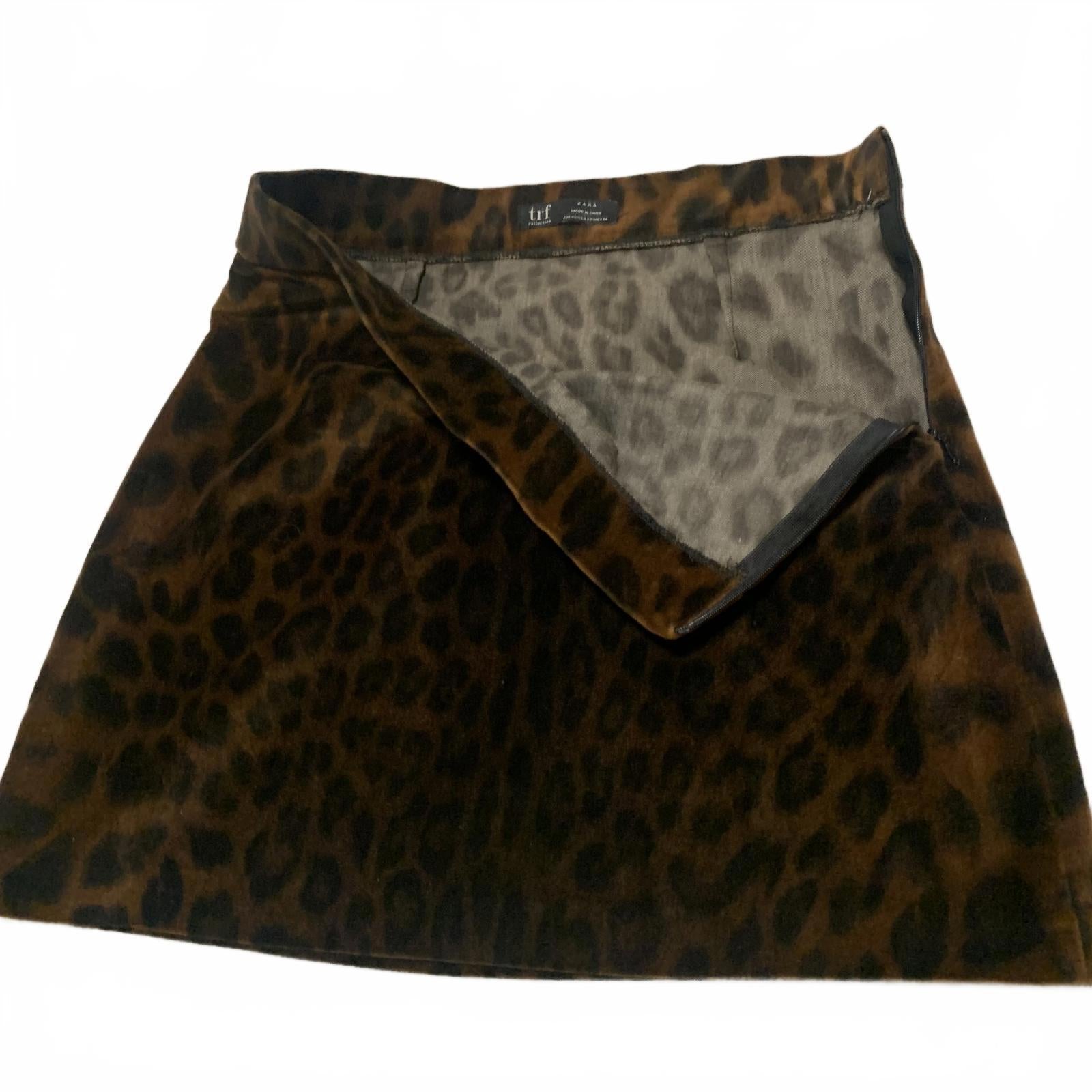 Minifalda de terciopelo con estampado de leopardo para mujer de Zara TRF, talla XS, marrón, negra, estilo retro Y2K