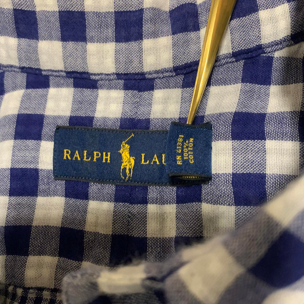 Camisa Ralph Lauren para hombre, talla L, azul, blanca, a cuadros, informal, con botones, manga larga