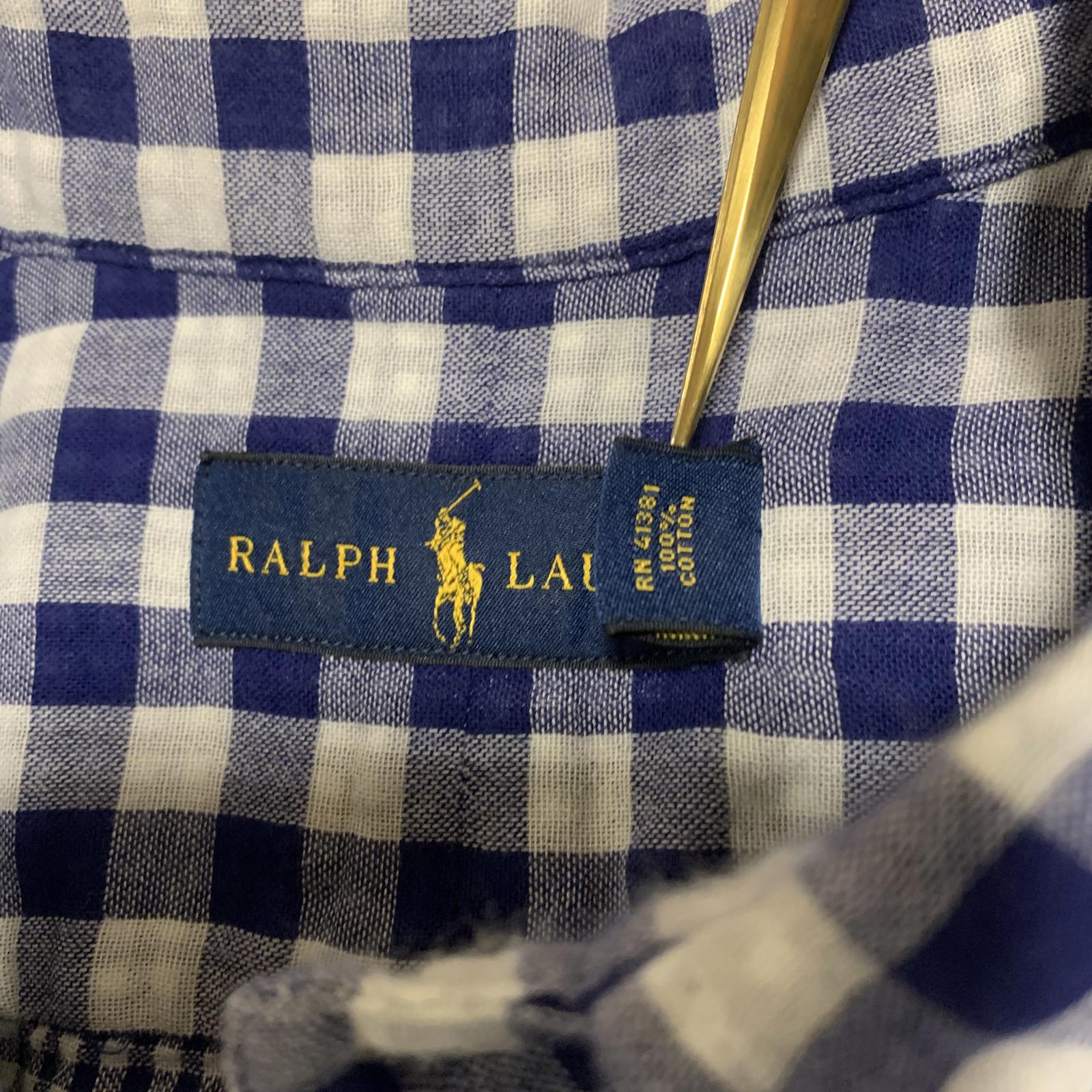 Camisa Ralph Lauren para hombre, talla L, azul, blanca, a cuadros, informal, con botones, manga larga