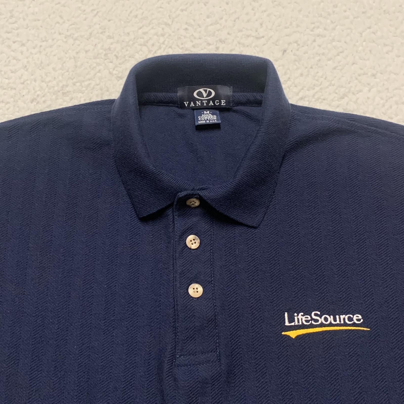 Vantage Men's Size Medium Navy Blue Polo Shirt 100% Combed Cotton