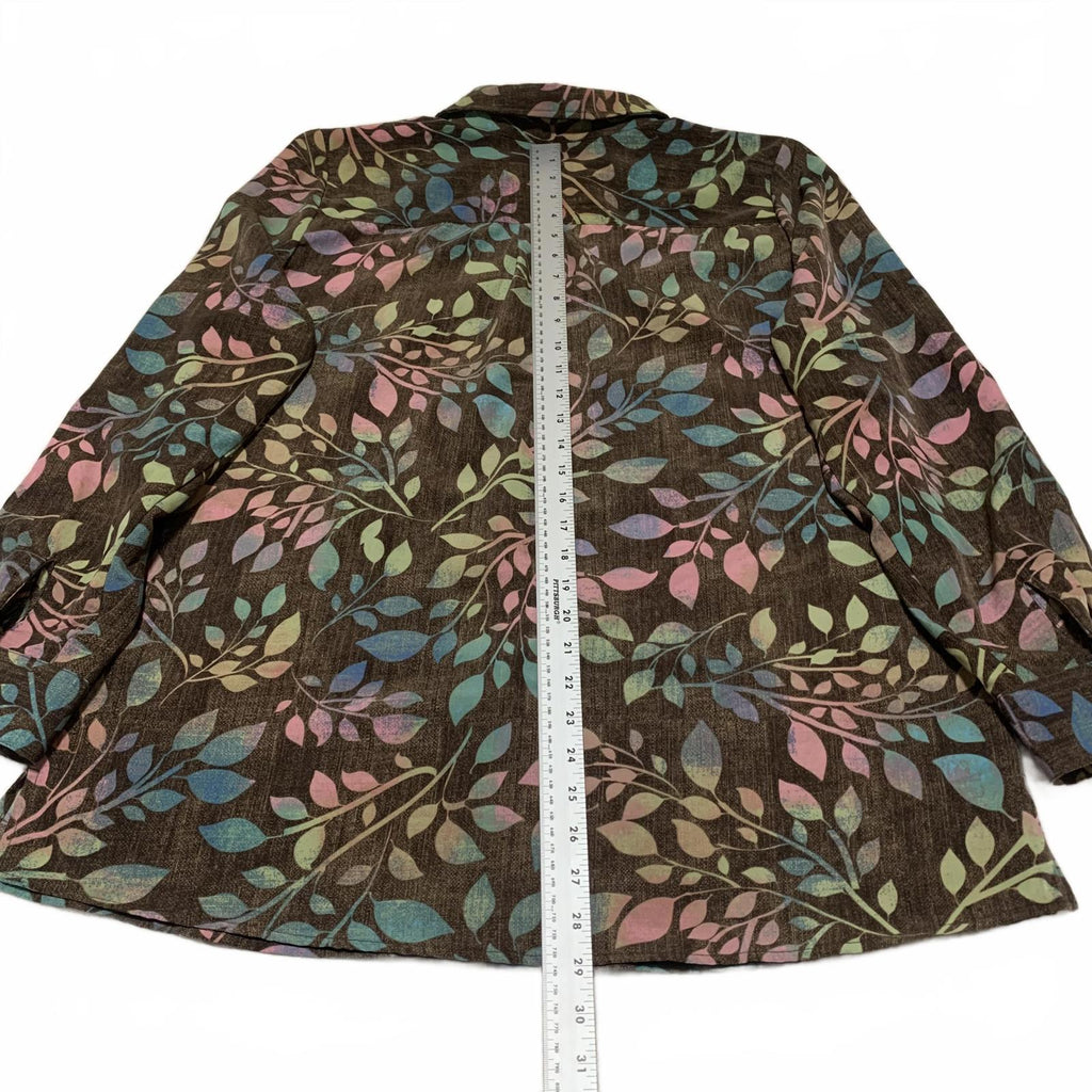 Denim & Company d&co Women's Size L Multicolor Leaf Print Shirt  Boho Fall Style